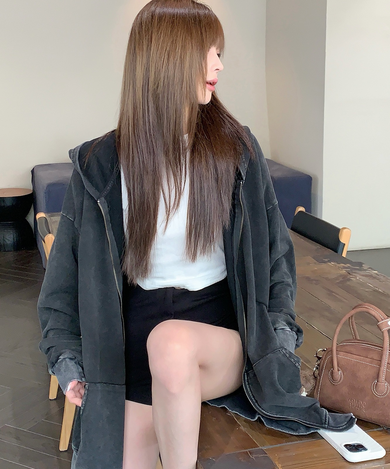 【 DEVICE select 】 ピグメント ヴィンテージライク ダブルジップパーカー メンズ レディース ユニセックス 韓国風 Y2K カジュアル ストリート 秋服 TA1187P