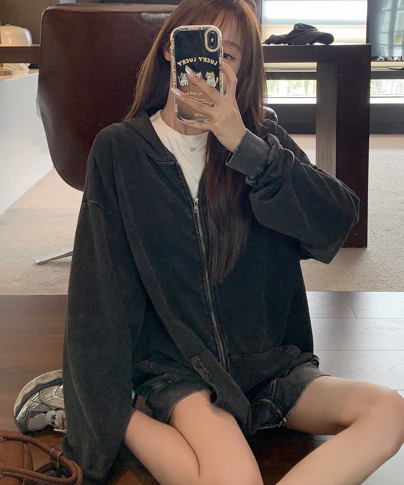 【SOCCE】ヴィンテージライクスプレー加工ダブルZIPパーカー SOCCE（ソーシー）の「ヴィンテージライクスプレー加工ダブルZIP