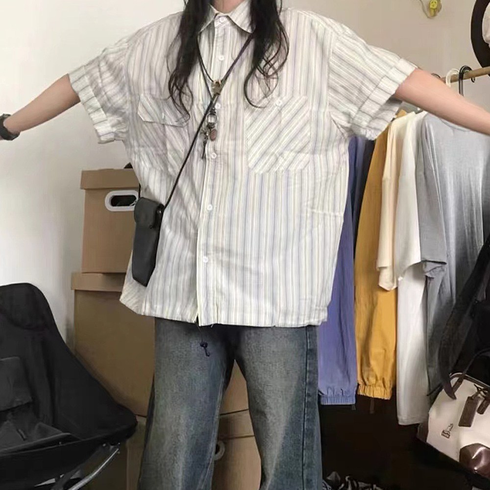 ストライプ ビッグシルエット 半袖 シャツ