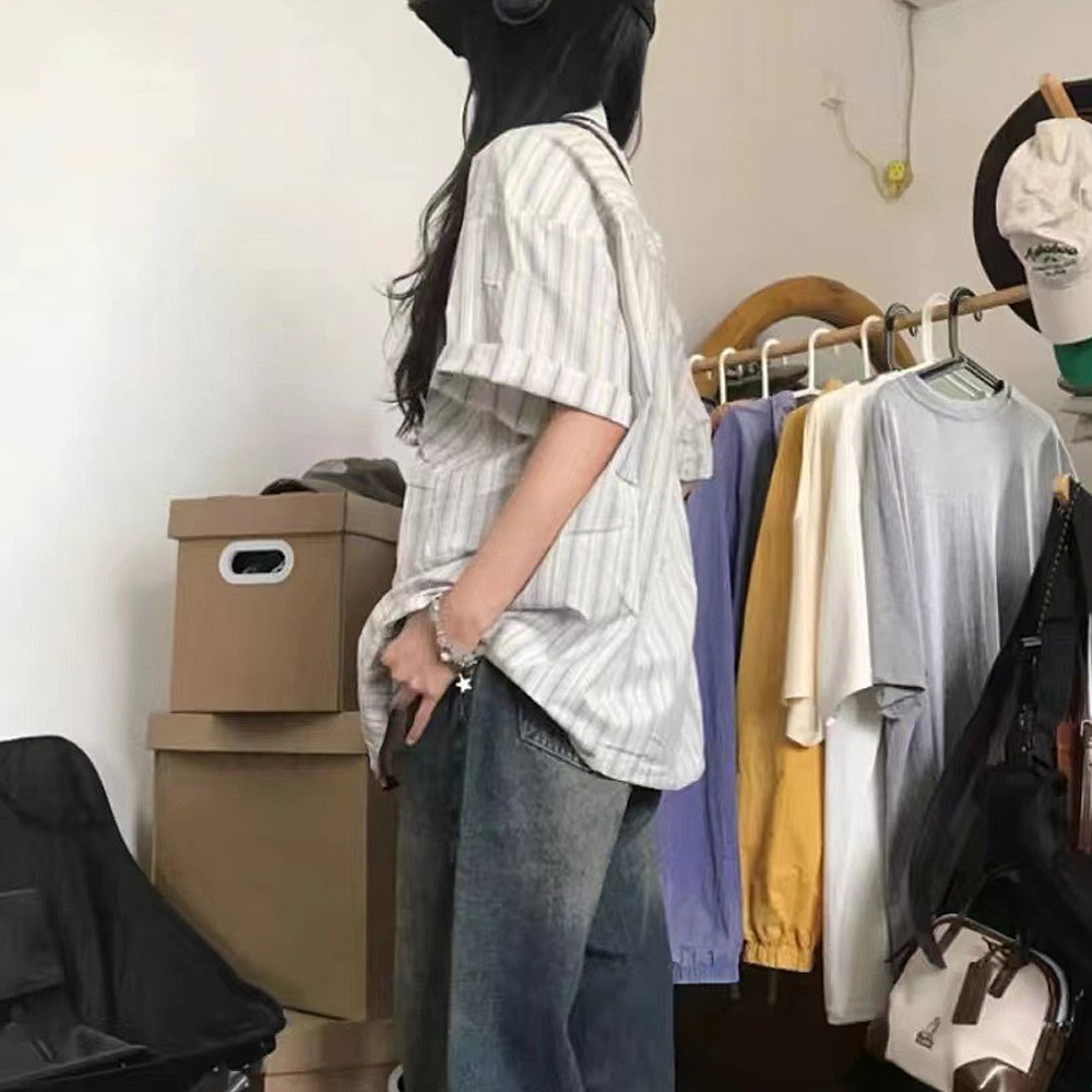 ストライプ ビッグシルエット 半袖 シャツ