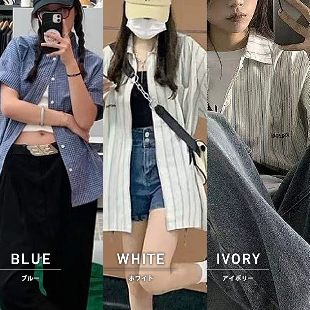 ストライプ ビッグシルエット 半袖 シャツ