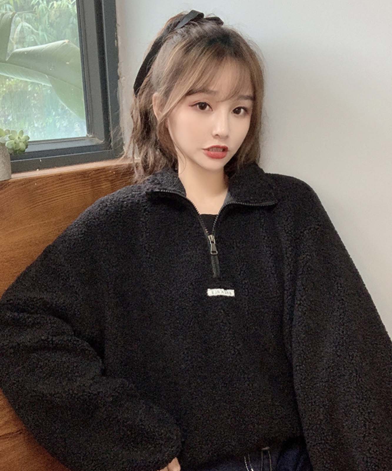 DEVICE select オーバーサイズ ハーフジップ ボアジャケット レディース