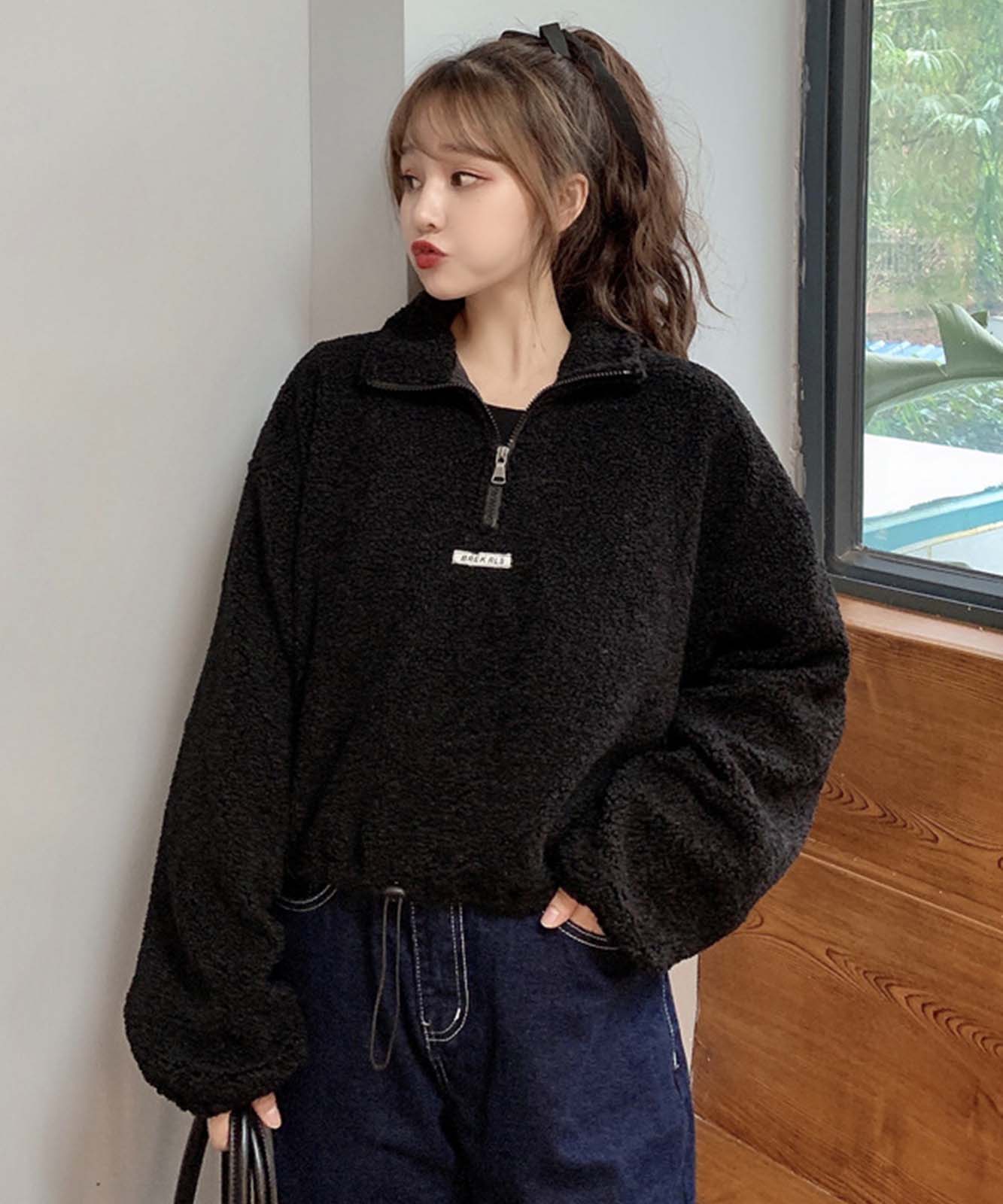 DEVICE select オーバーサイズ ハーフジップ ボアジャケット レディース