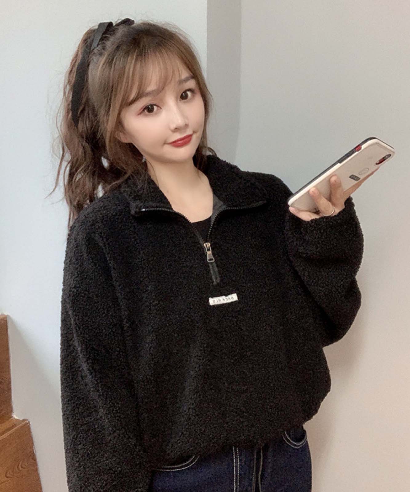 DEVICE select オーバーサイズ ハーフジップ ボアジャケット レディース