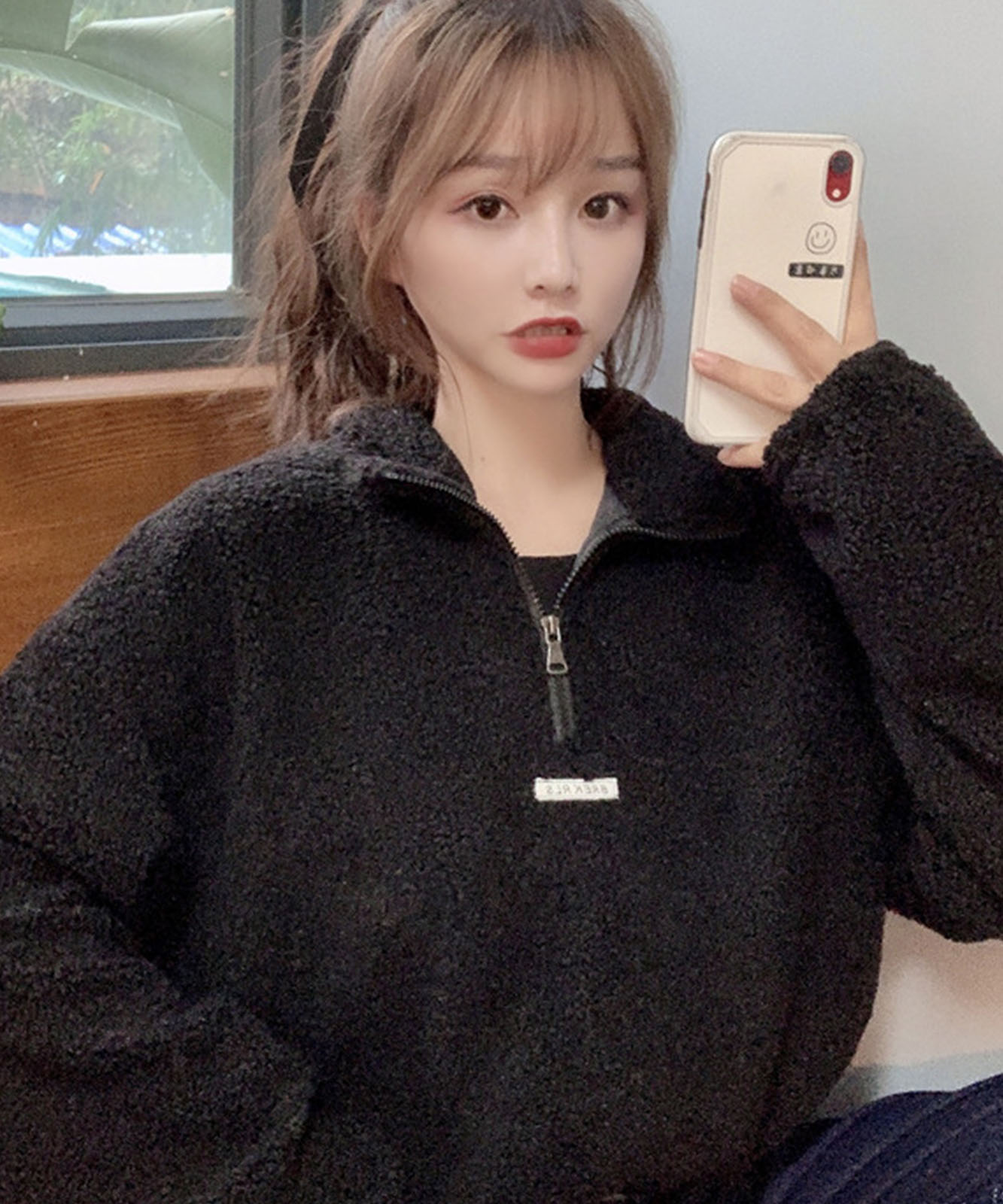 DEVICE select オーバーサイズ ハーフジップ ボアジャケット レディース