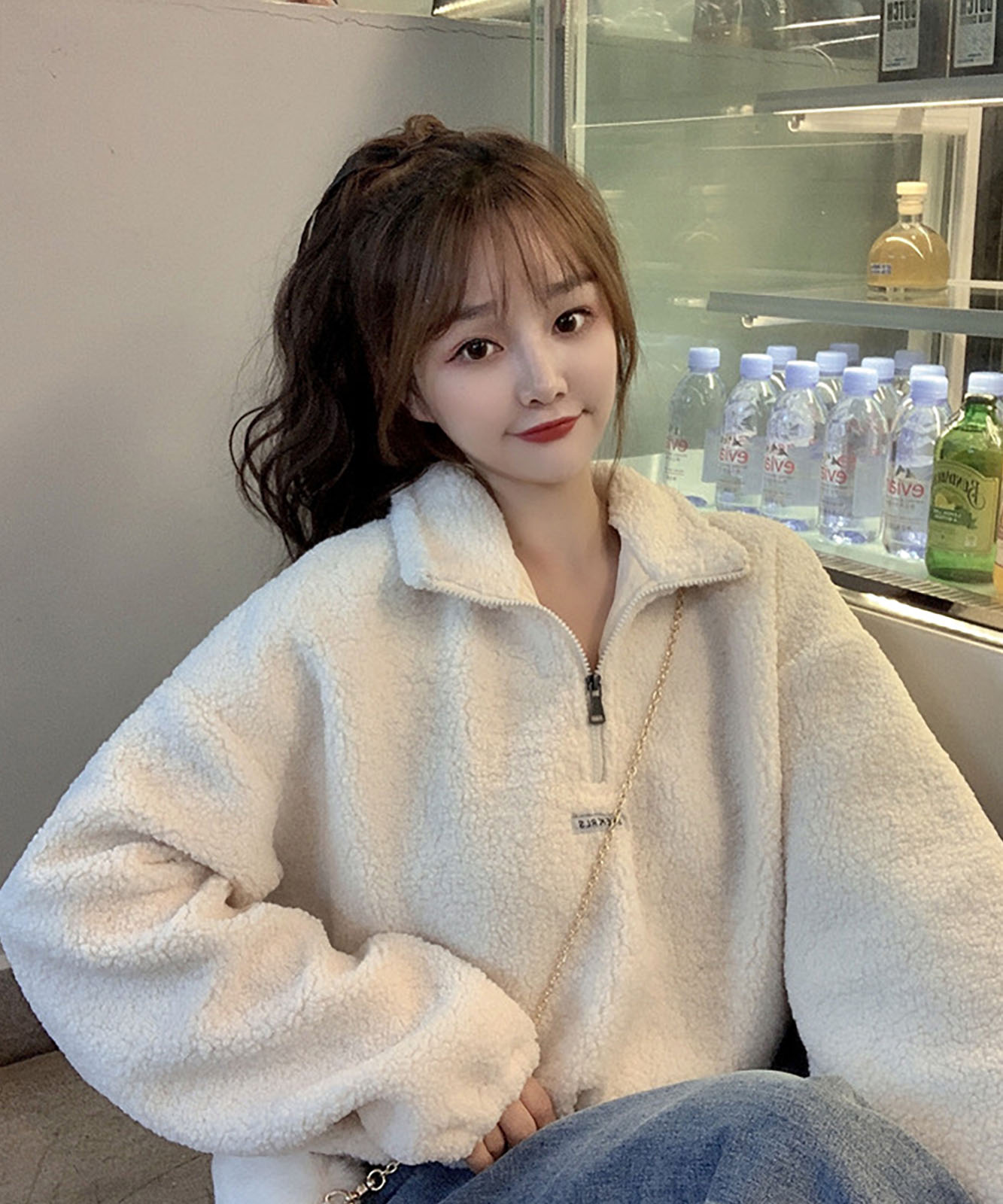 DEVICE select オーバーサイズ ハーフジップ ボアジャケット レディース