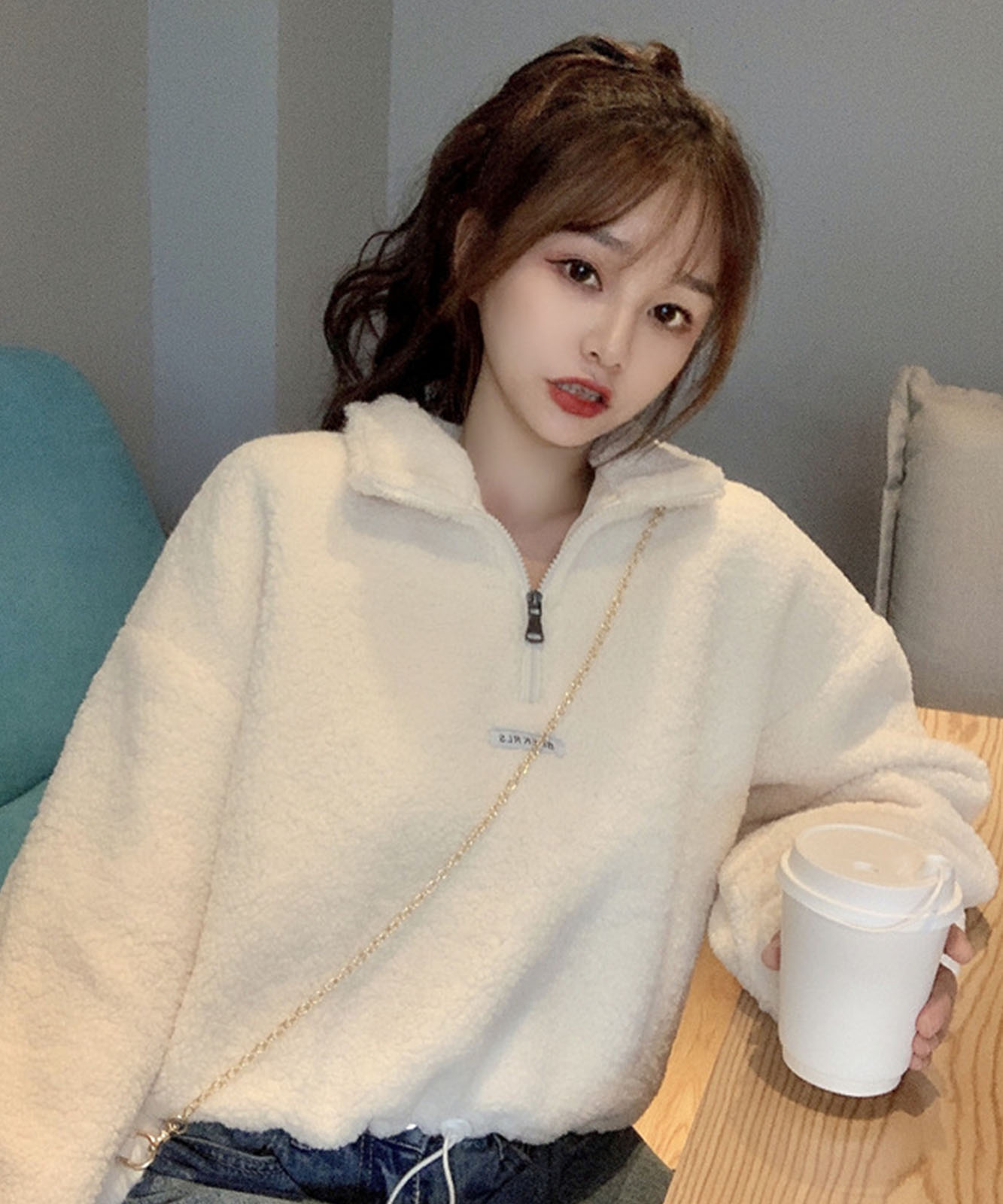 DEVICE select オーバーサイズ ハーフジップ ボアジャケット