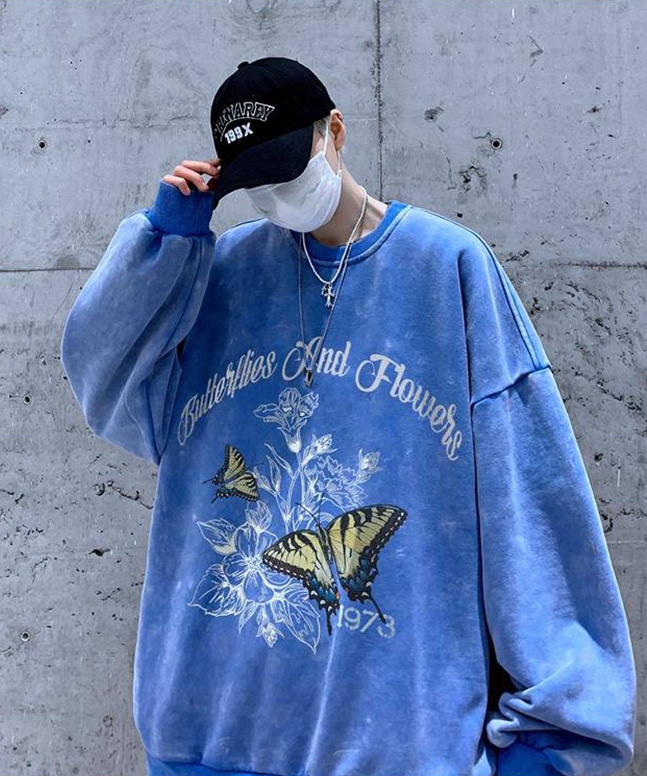 オーバーサイズ バタフライプリント ヴィンテージライク スウェット トレーナー ノームコア メンズ レディース
