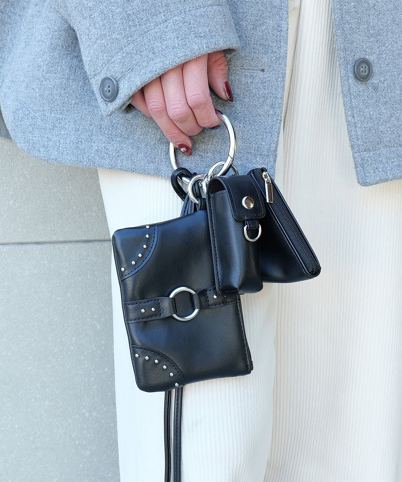 【 DEVICE GAL 】 3パーツ スタッズ カスタム ポーチ ストラップ リップケース付き クロスボディストラップ DSG25140