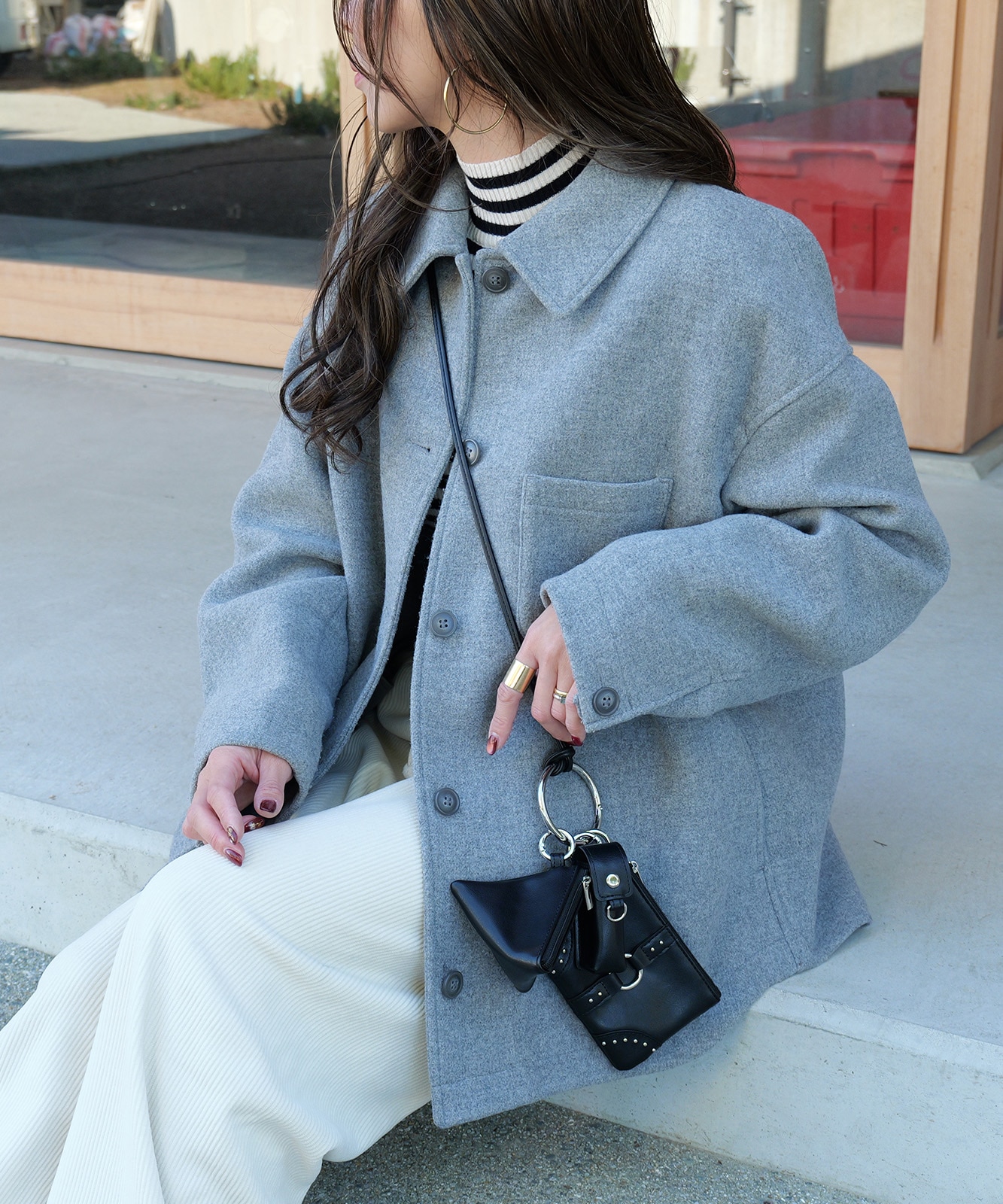 【 DEVICE GAL 】 3パーツ スタッズ カスタム ポーチ ストラップ リップケース付き クロスボディストラップ DSG25140