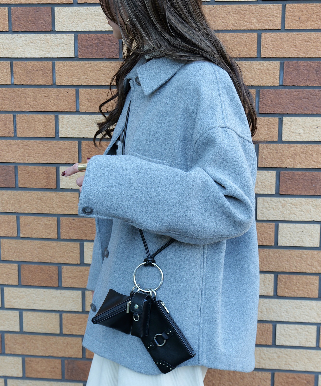 【 DEVICE GAL 】 3パーツ スタッズ カスタム ポーチ ストラップ リップケース付き クロスボディストラップ DSG25140