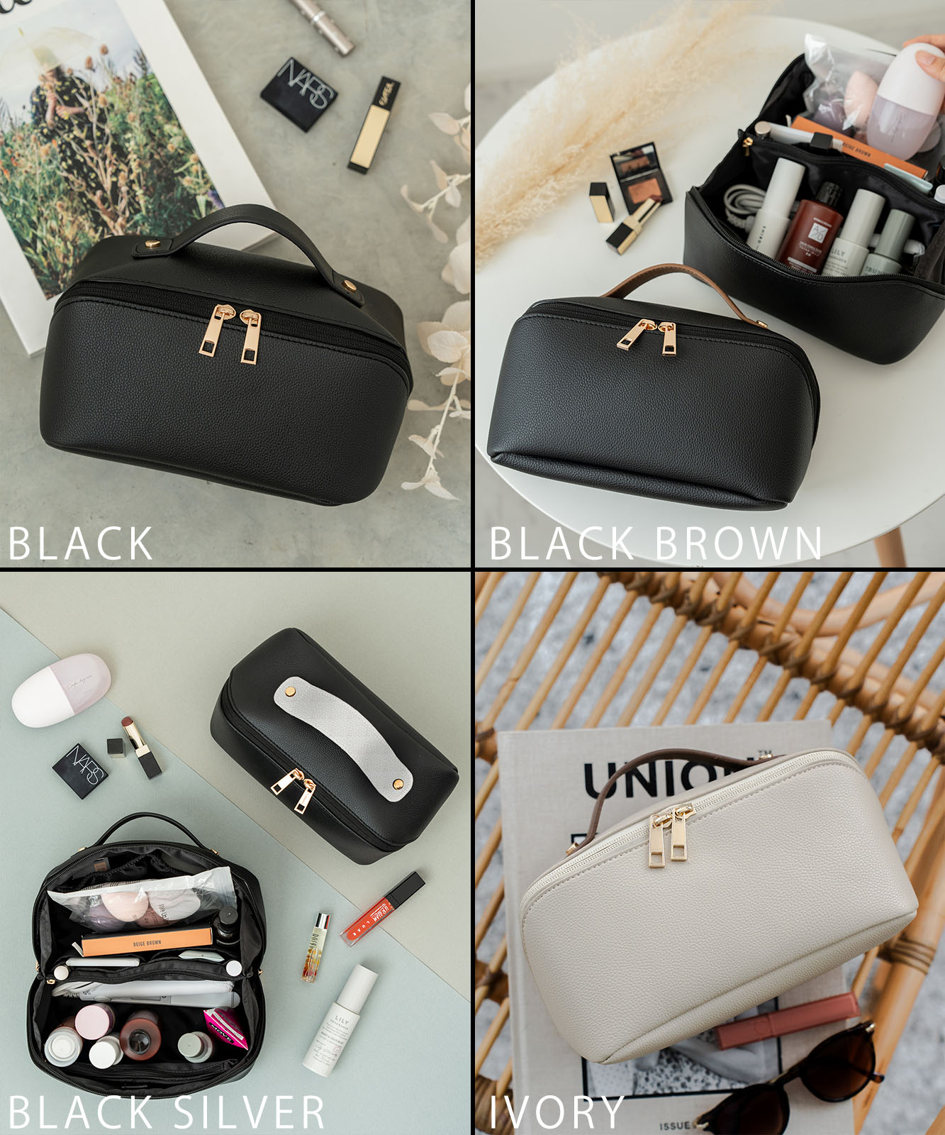 【 Rename 】 メイクポーチ レディース 大容量 多機能 フェイクレザー 上品 高級感 カジュアル オフィス ママ RPG23028