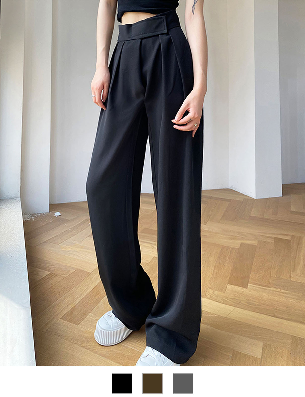 DEVICE select 韓国風デザイン ハイウエスト スラックス