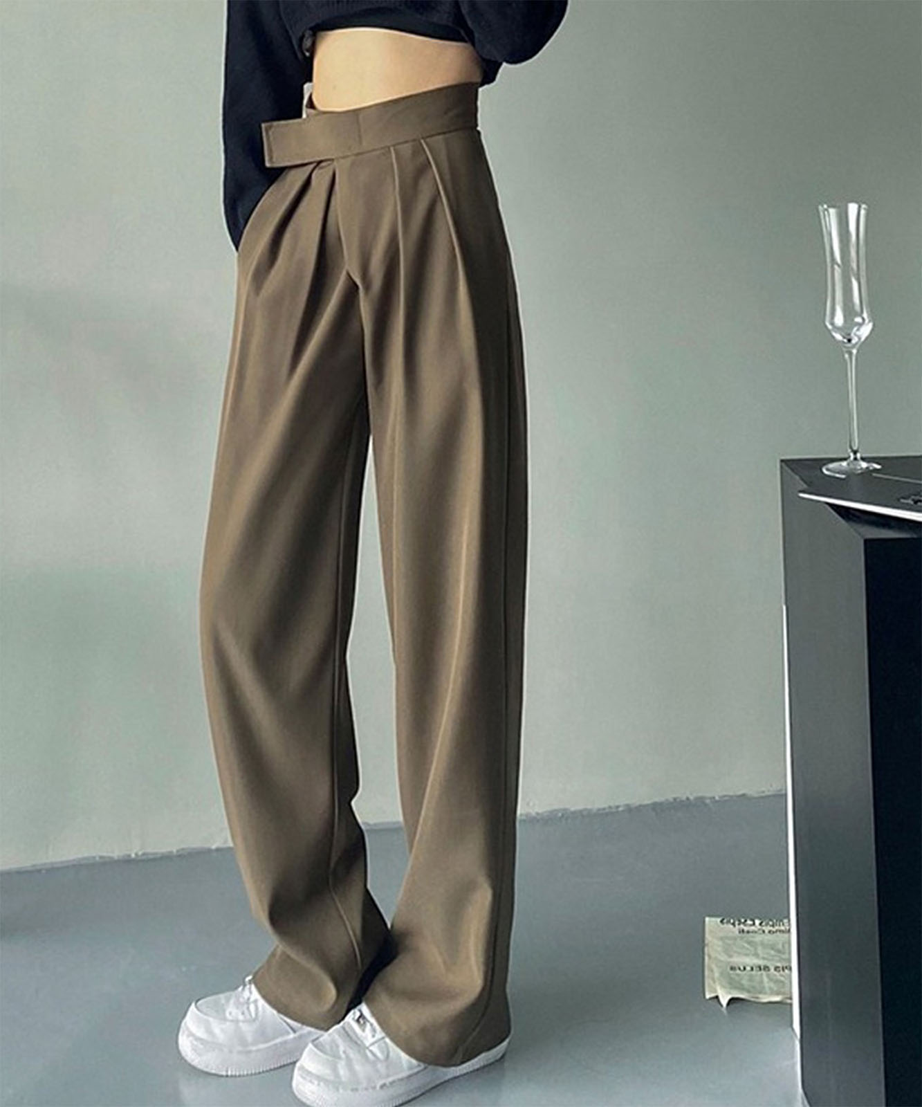 DEVICE select 韓国風デザイン ハイウエスト スラックス