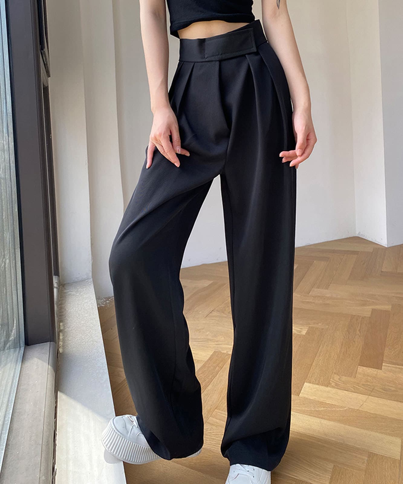 DEVICE select 韓国風デザイン ハイウエスト スラックス