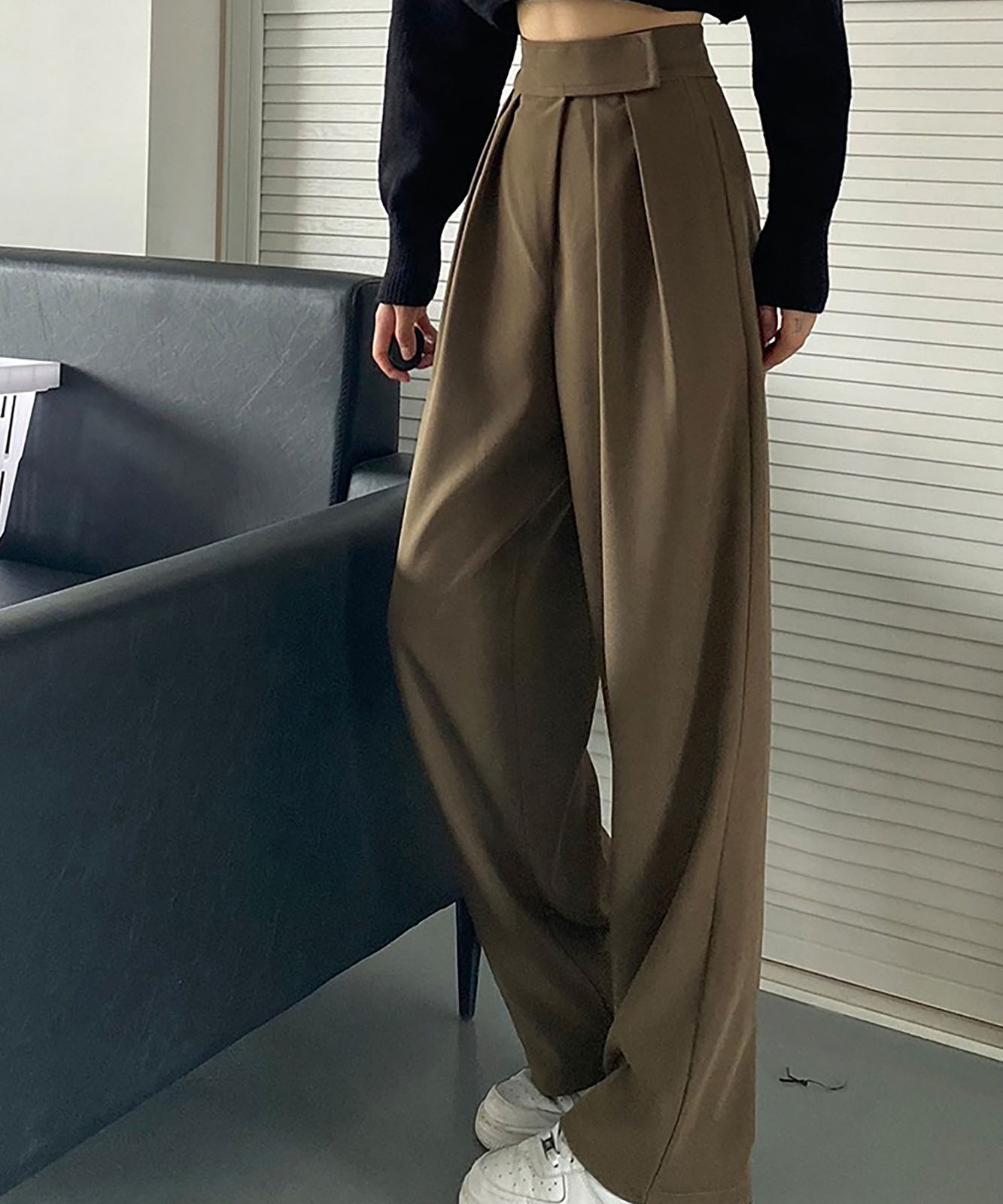 DEVICE select 韓国風デザイン ハイウエスト スラックス