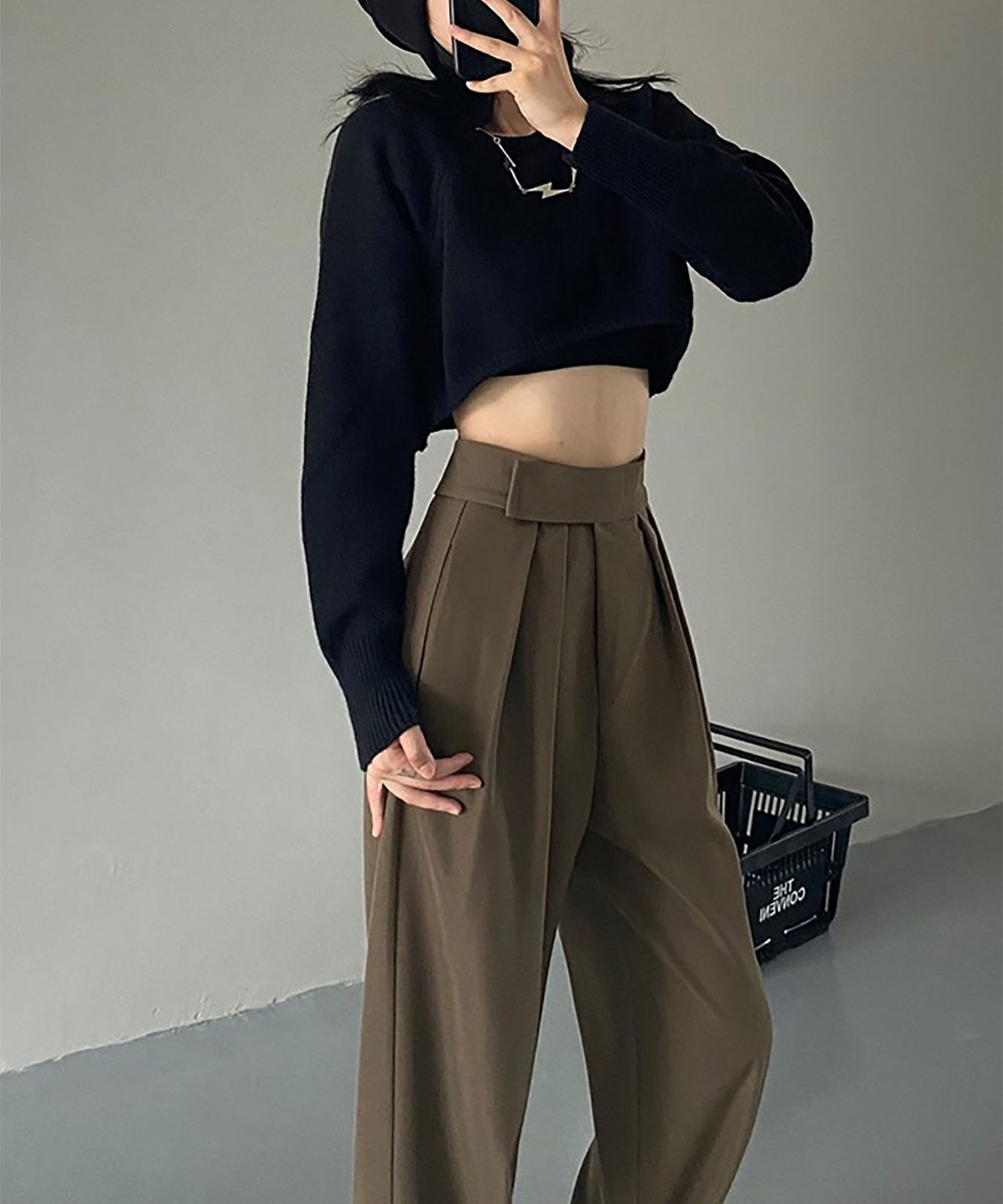 DEVICE select 韓国風デザイン ハイウエスト スラックス