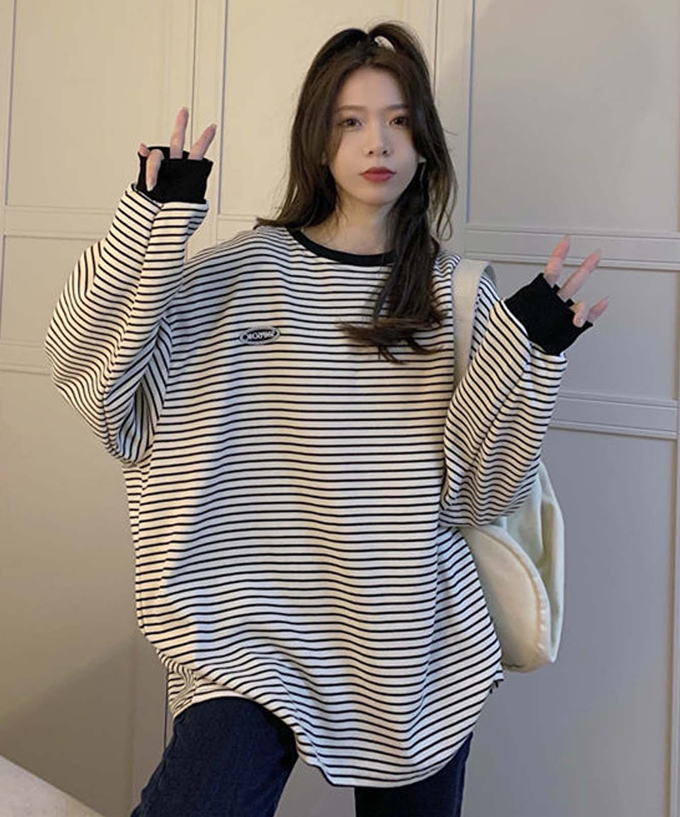 DEVICE select ワンポイントロゴ ボーダーロンT トレーナー メンズ レディース ユニセックス