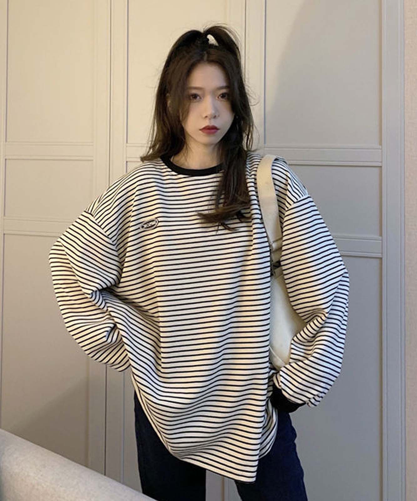 ルイヴィトン タグ付き ロゴ付き ボーダー ロングTシャツ トレーナー デザイン DEVICE select ワンポイントロゴ ボーダーロンT トレーナー