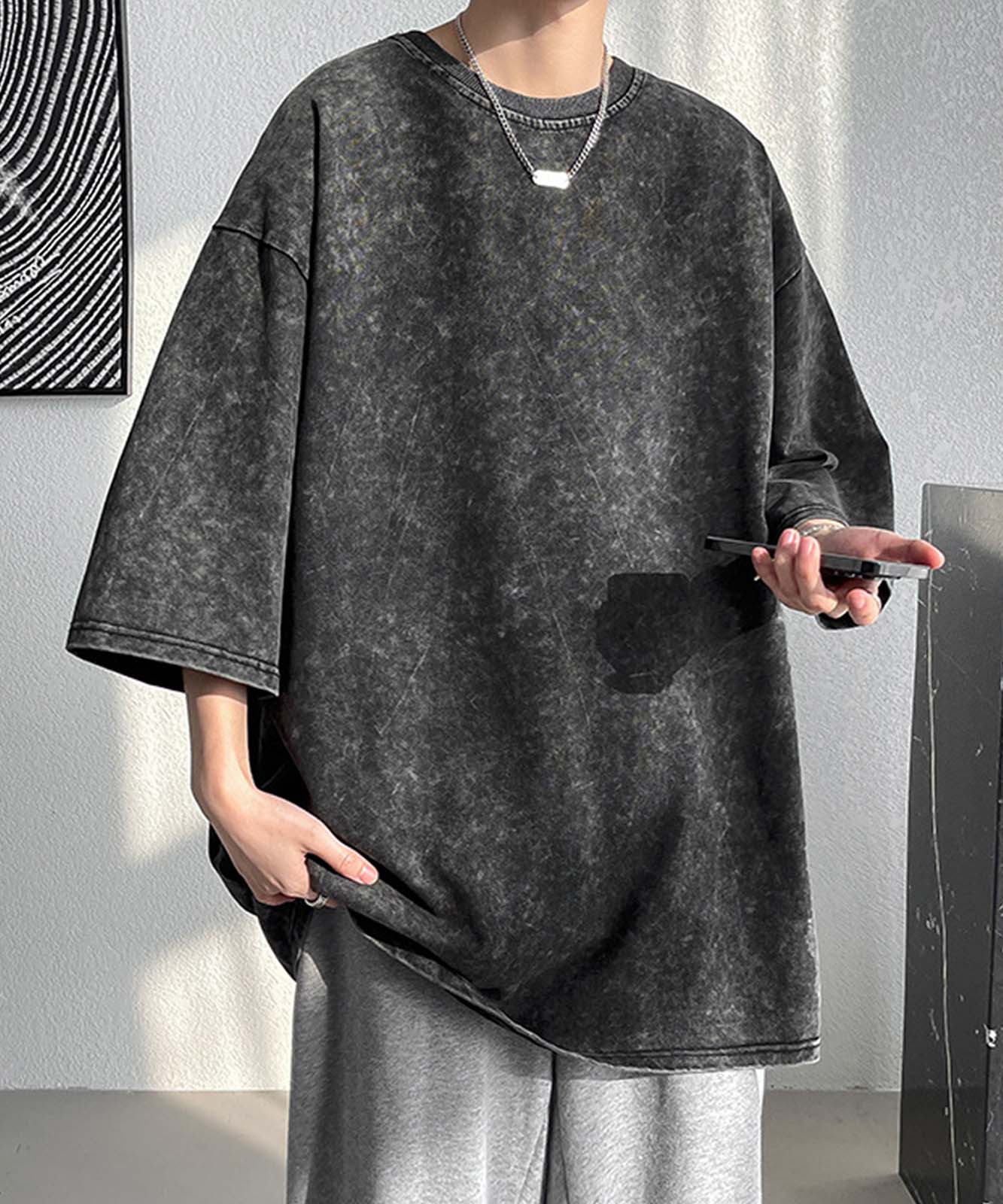 DEVICE select ビッグシルエット シンプル ピグメント 半袖 無地 Tシャツ 古着風 メンズ レディース ユニセックス