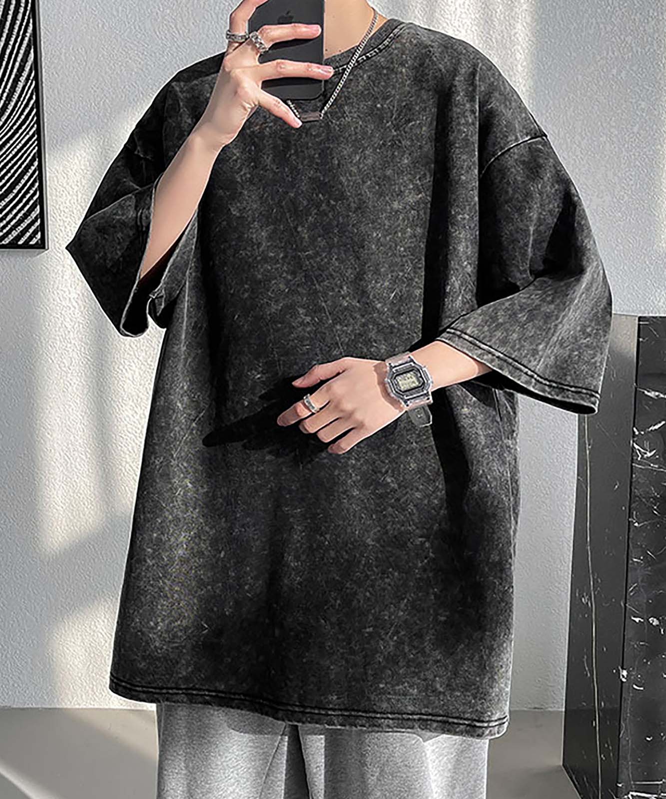 DEVICE select ビッグシルエット シンプル ピグメント 半袖 無地 Tシャツ 古着風 メンズ レディース ユニセックス