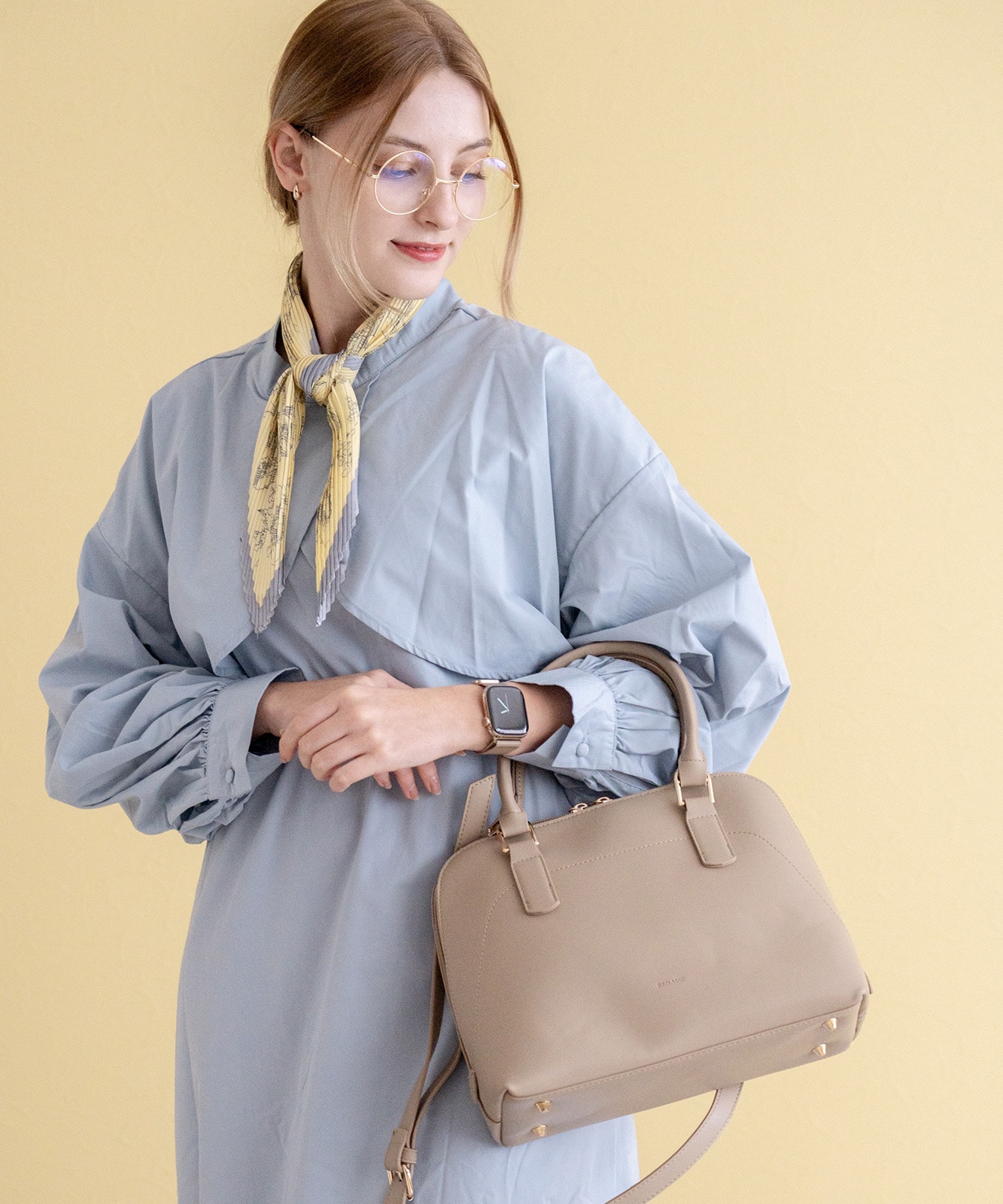 ベージュ レザーハンドバッグ pierrot-webshop_q2105-041109