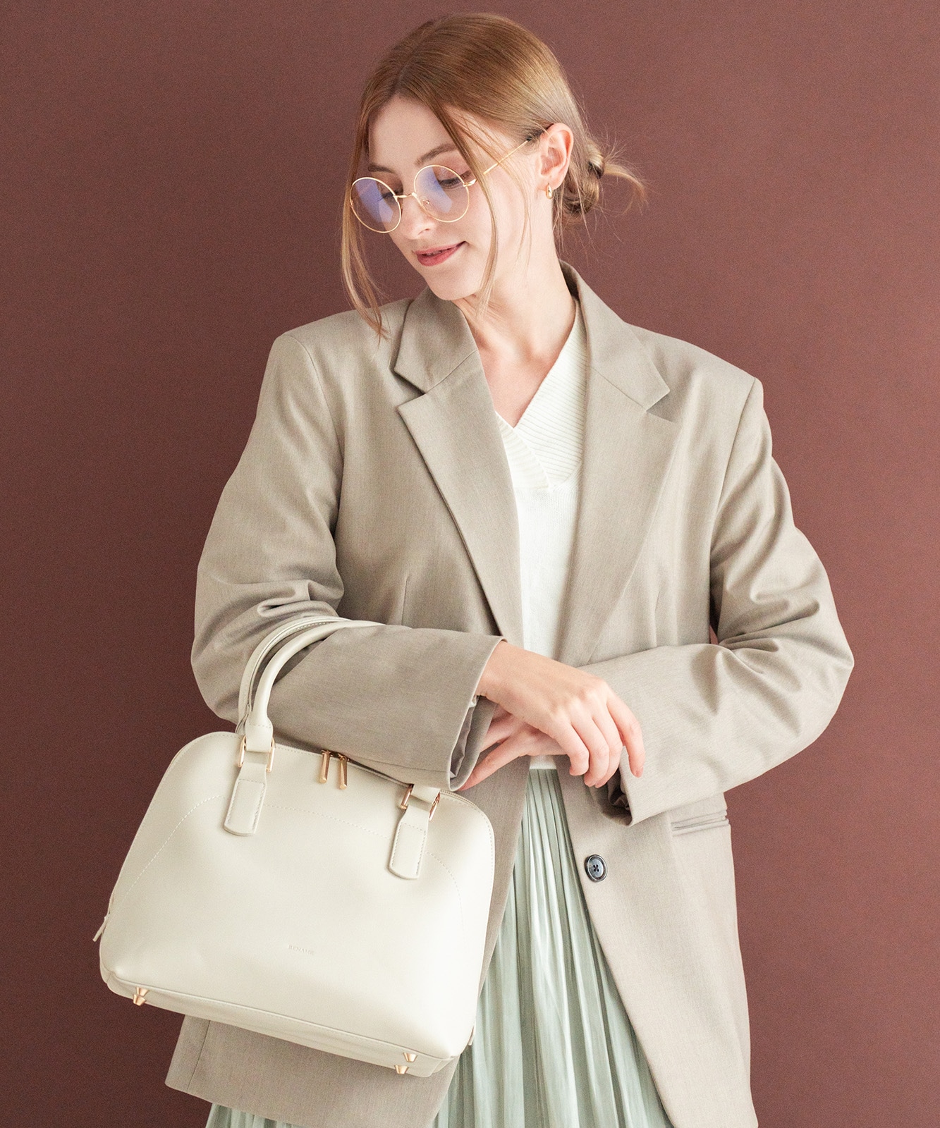 Rename ラウンドファスナー 2way ハンドバッグ レディース