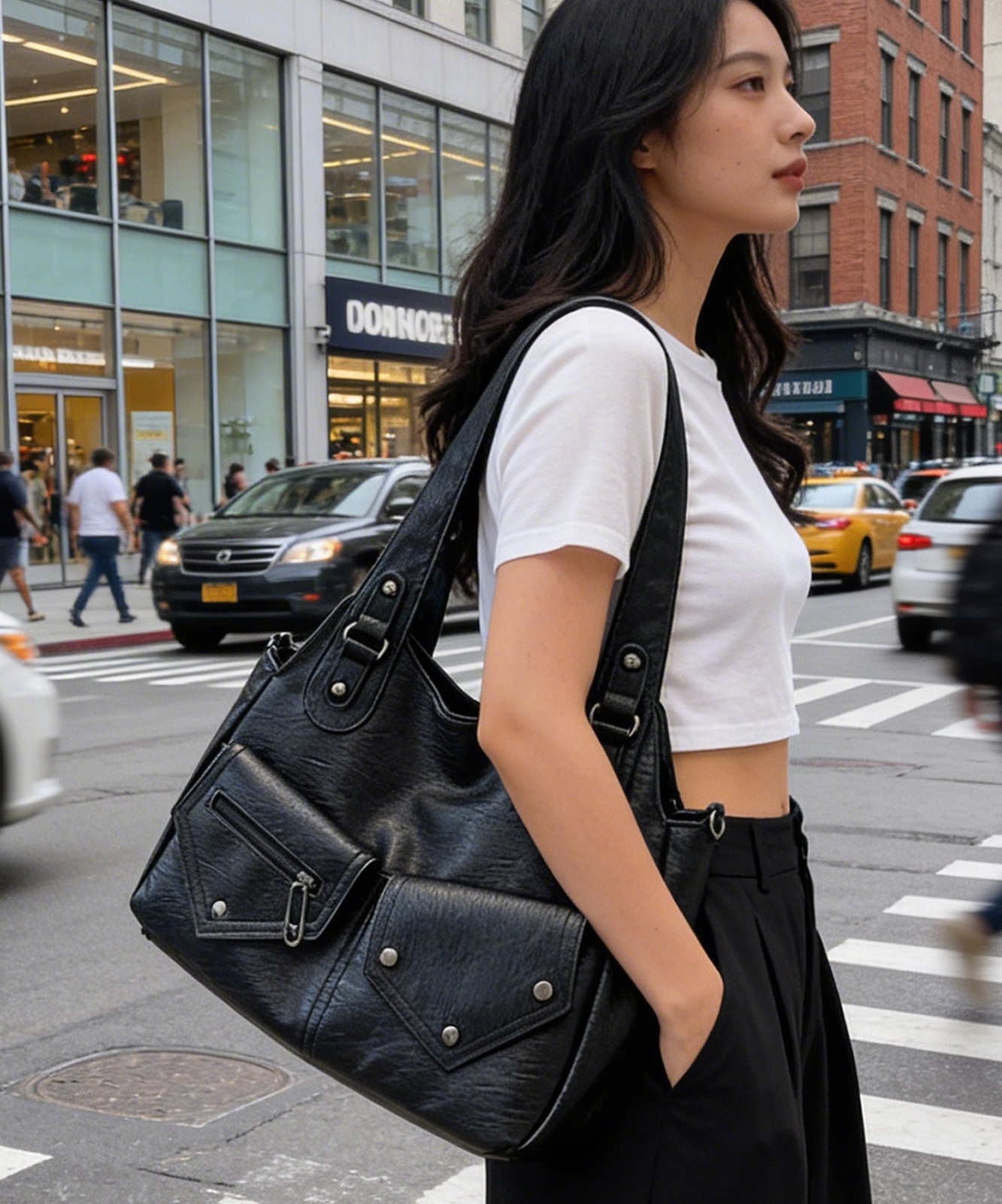 【 DEVICE select 】 ヴィンテージライク フェイクレザー トートバッグ 韓国ファッション 2way ショルダーバッグ 大容量 Y2K ストリート レディース TA1277