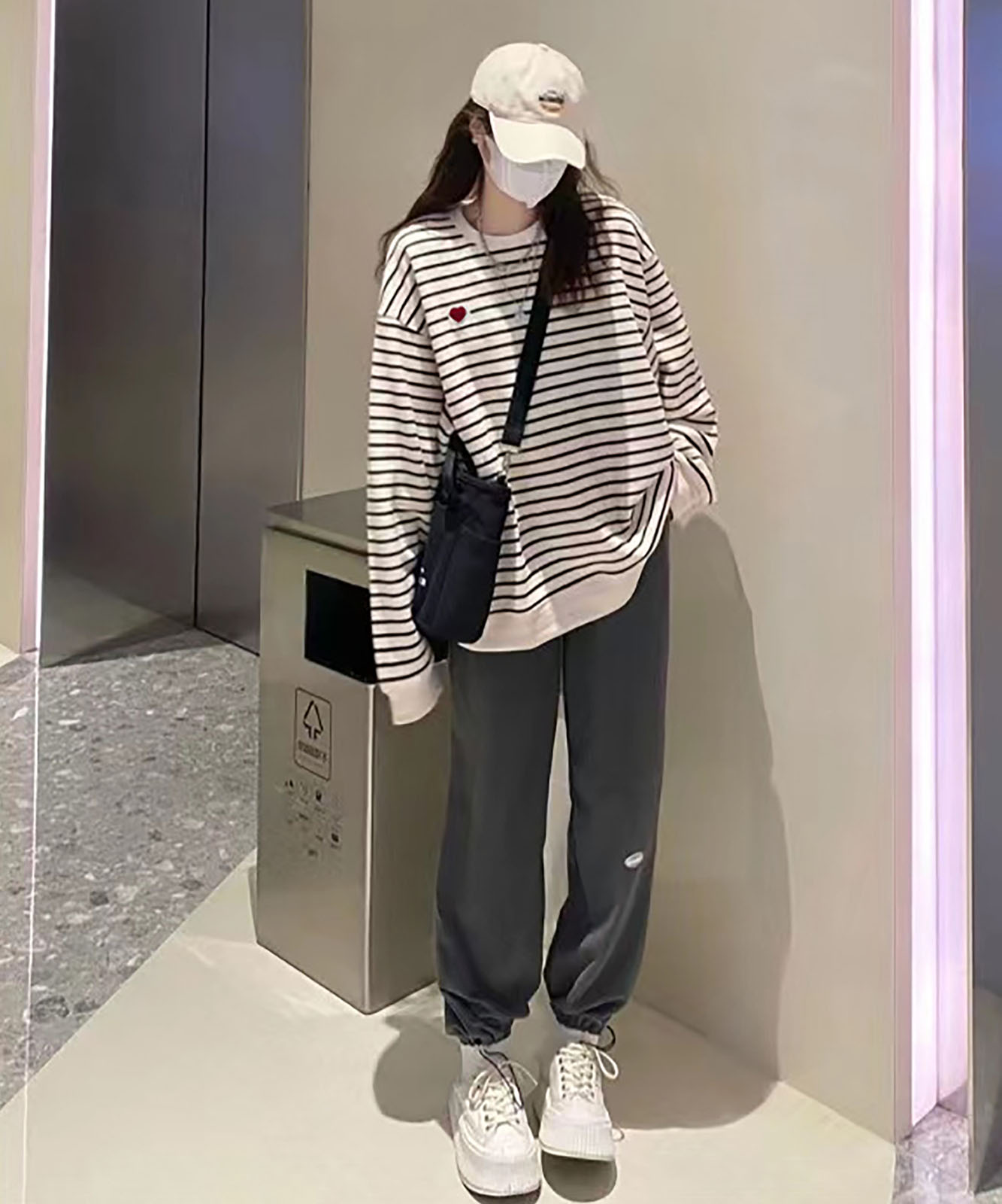 DEVICE select ボーダー オーバーサイズ ワンポイント ロンT トレーナー メンズ レディース ユニセックス