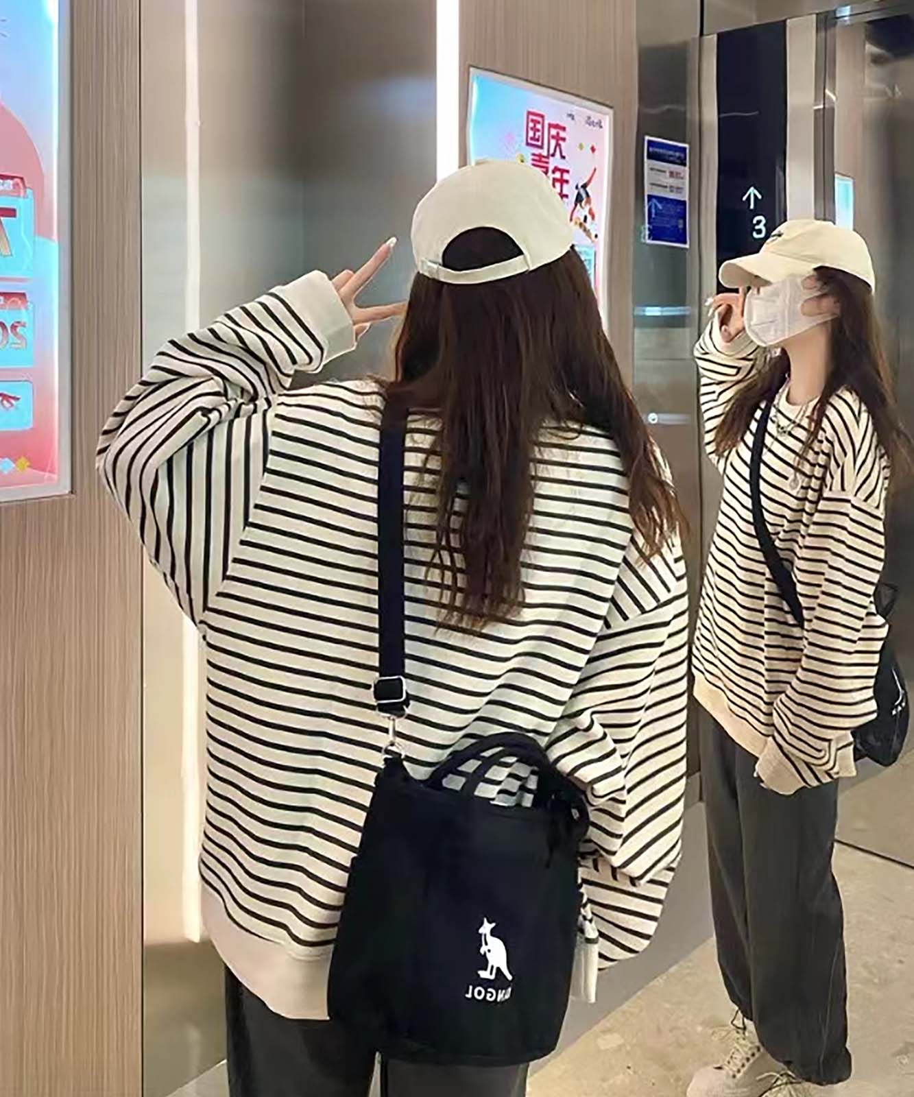 DEVICE select ボーダー オーバーサイズ ワンポイント ロンT トレーナー メンズ レディース ユニセックス