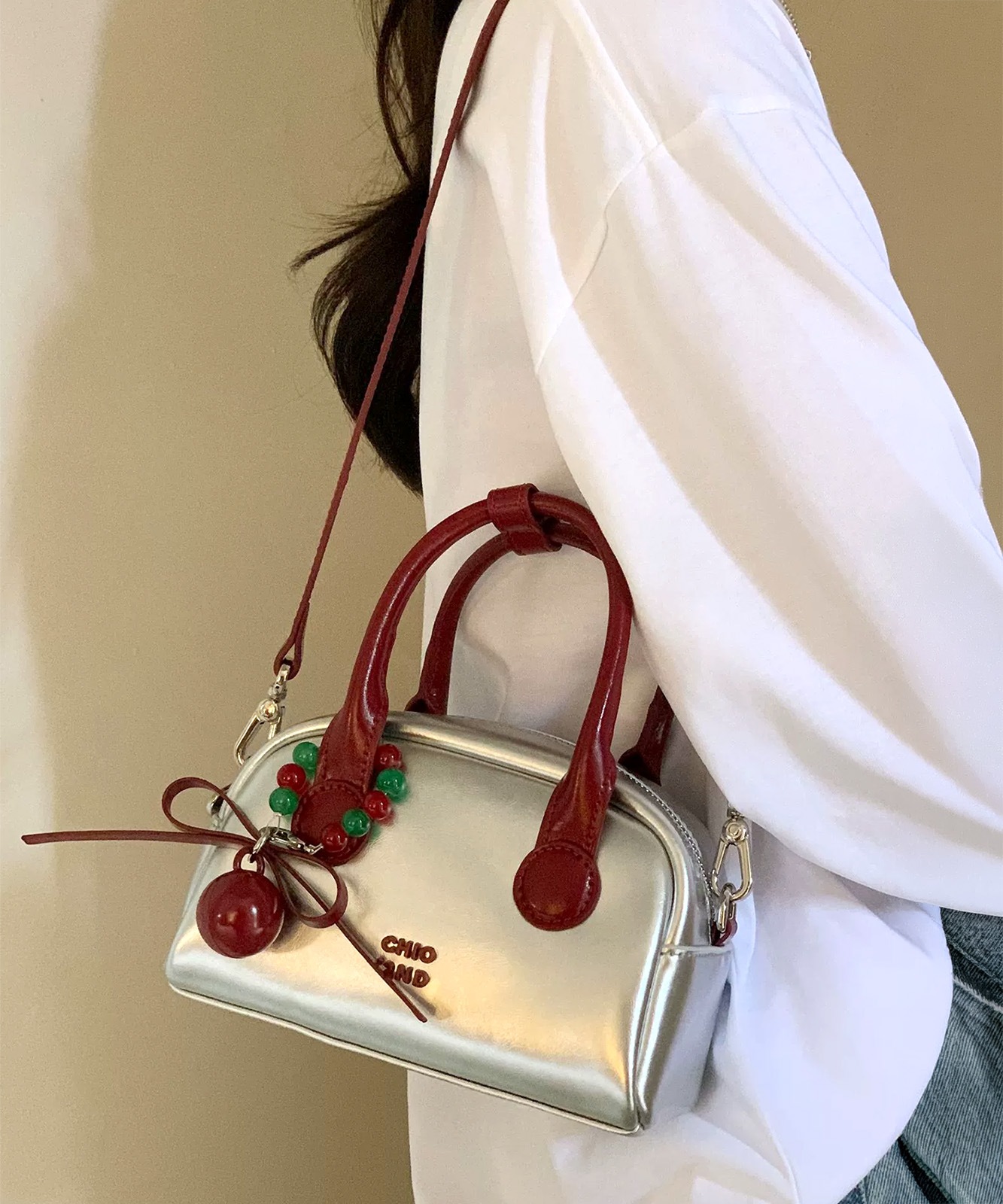 【 DEVICE select 】 モチーフチャーム付き シルバー ミニバッグ 韓国ファッション 2way ショルダーバッグ ハンドバッグ レディース Y2K ストリート TA1278