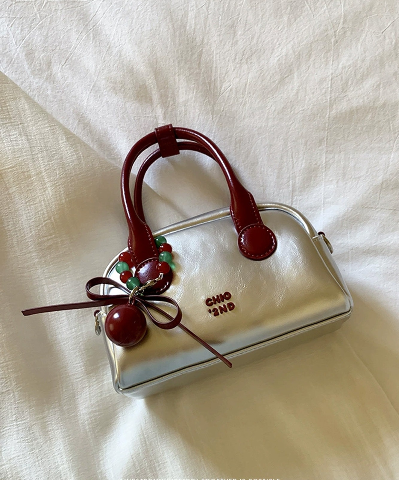 【 DEVICE select 】 モチーフチャーム付き シルバー ミニバッグ 韓国ファッション 2way ショルダーバッグ ハンドバッグ レディース Y2K ストリート TA1278
