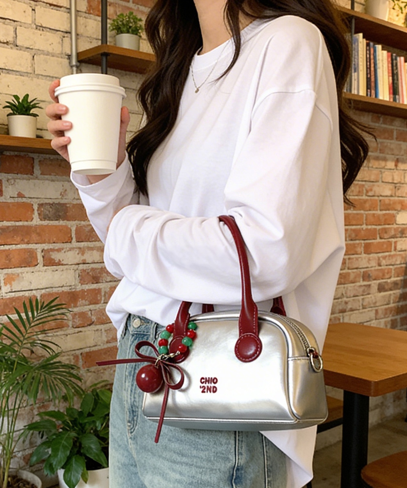 【 DEVICE select 】 モチーフチャーム付き シルバー ミニバッグ 韓国ファッション 2way ショルダーバッグ ハンドバッグ レディース Y2K ストリート TA1278