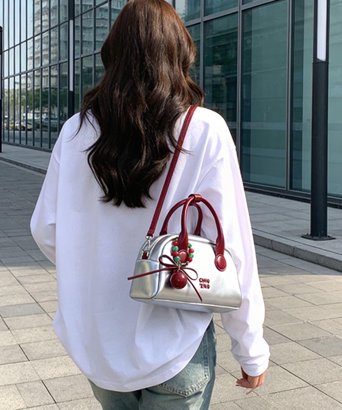【 DEVICE select 】 モチーフチャーム付き シルバー ミニバッグ 韓国ファッション 2way ショルダーバッグ ハンドバッグ レディース Y2K ストリート TA1278