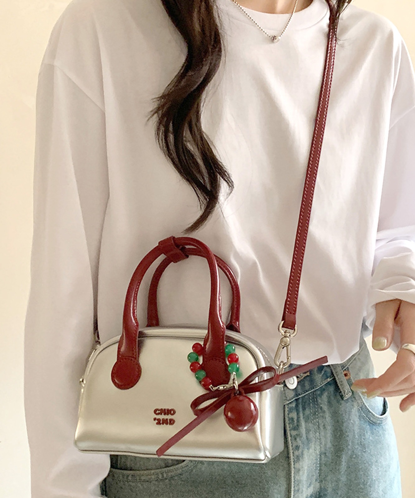 【 DEVICE select 】 モチーフチャーム付き シルバー ミニバッグ 韓国ファッション 2way ショルダーバッグ ハンドバッグ レディース Y2K ストリート TA1278