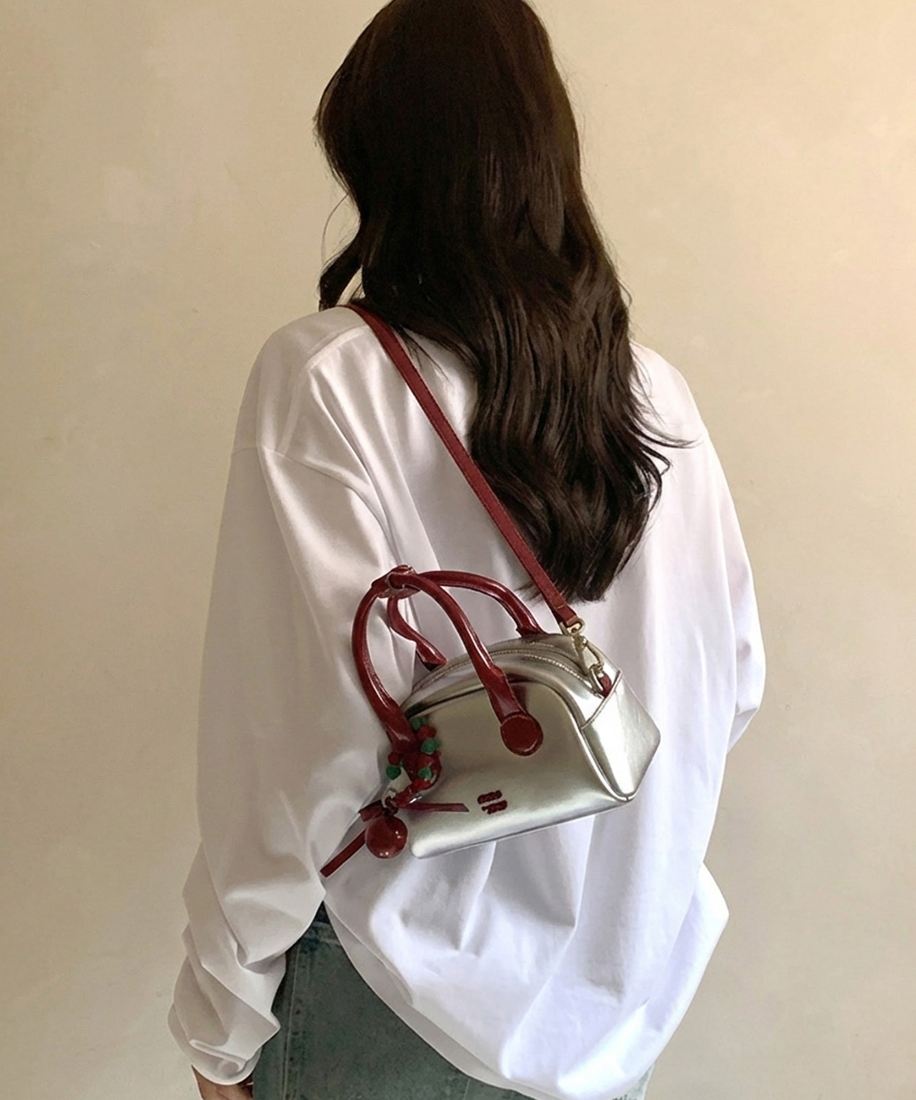 【 DEVICE select 】 モチーフチャーム付き シルバー ミニバッグ 韓国ファッション 2way ショルダーバッグ ハンドバッグ レディース Y2K ストリート TA1278