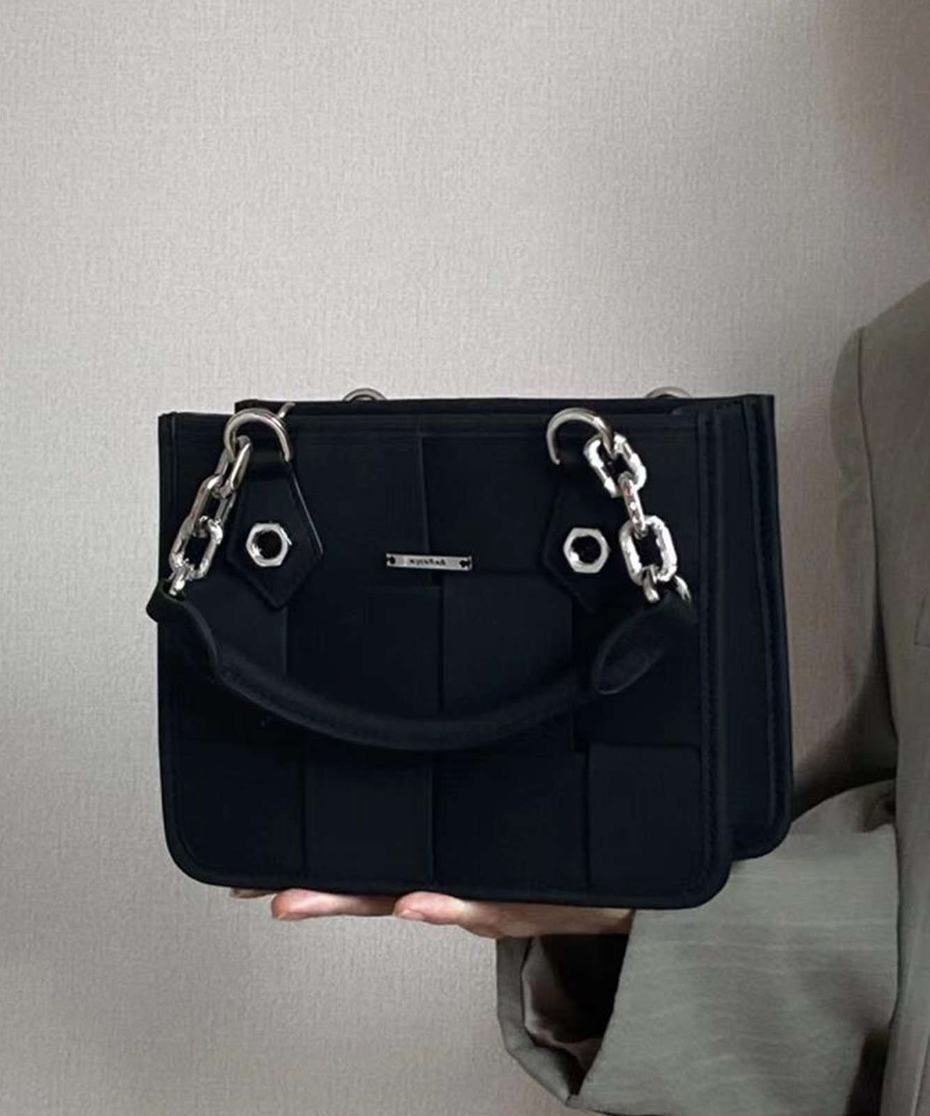 【 DEVICE select 】 ショルダーバッグ レディース 斜めがけ 2way ハンドバッグ チェーン 編み込み メッシュ 韓国 ファッション きれいめ 黒 TA1400B