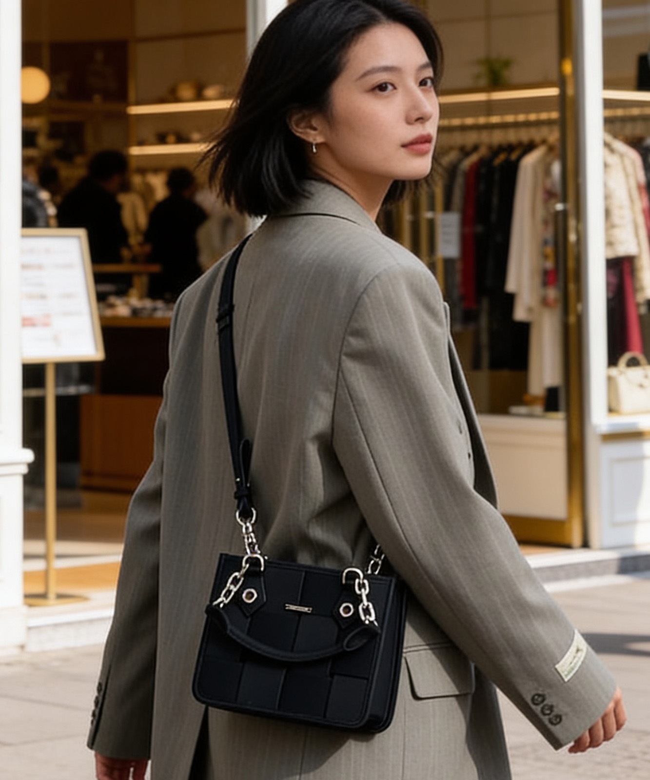 【 DEVICE select 】 ショルダーバッグ レディース 斜めがけ 2way ハンドバッグ チェーン 編み込み メッシュ 韓国 ファッション きれいめ 黒 TA1400B