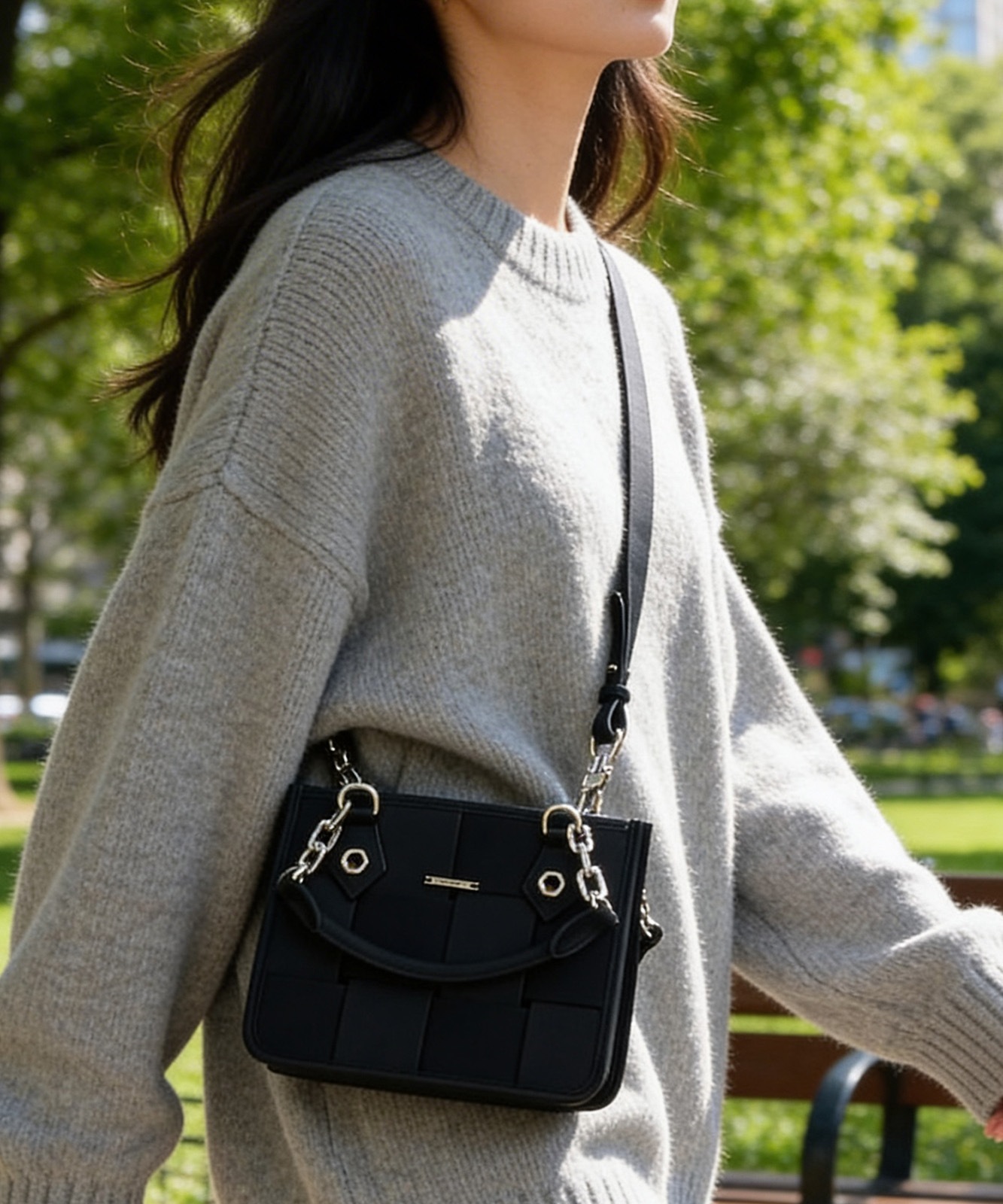 【 DEVICE select 】 ショルダーバッグ レディース 斜めがけ 2way ハンドバッグ チェーン 編み込み メッシュ 韓国 ファッション きれいめ 黒 TA1400B