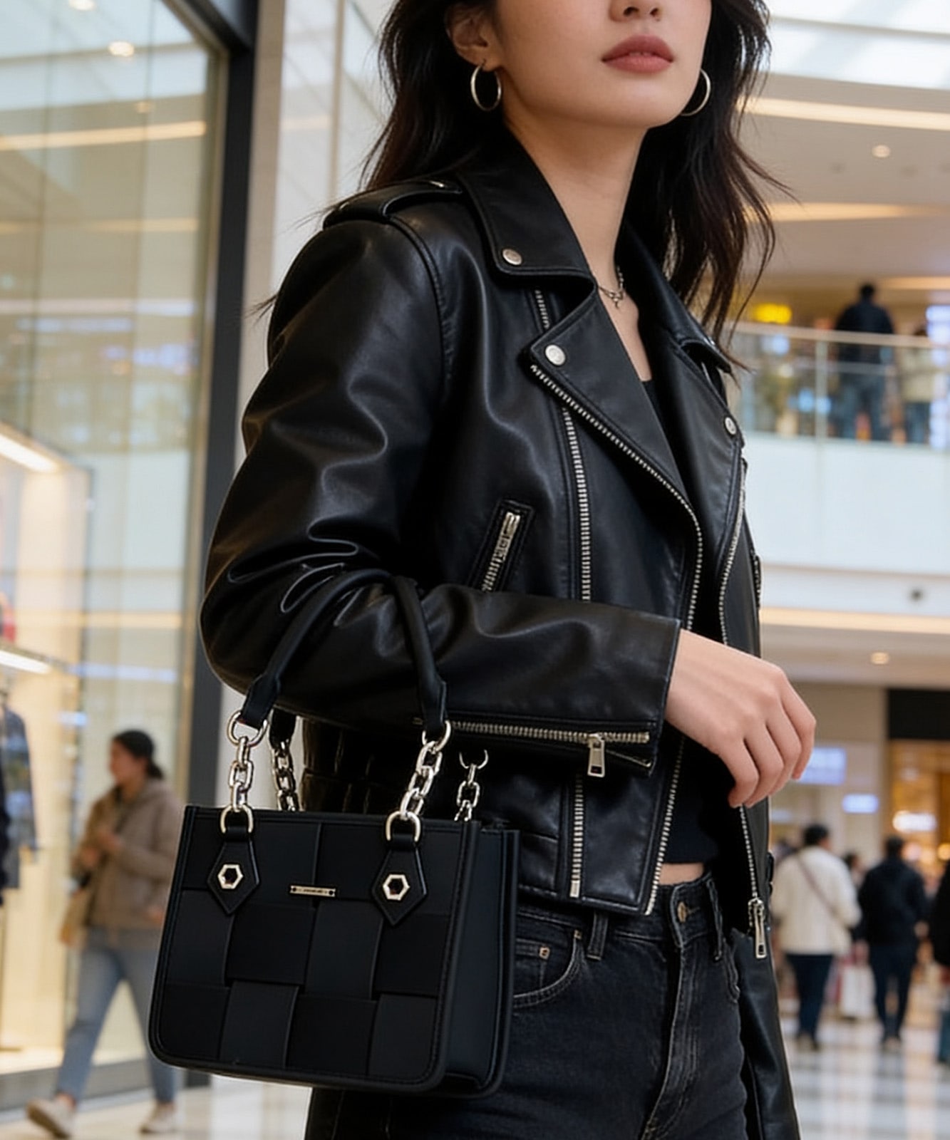 【 DEVICE select 】 ショルダーバッグ レディース 斜めがけ 2way ハンドバッグ チェーン 編み込み メッシュ 韓国 ファッション きれいめ 黒 TA1400B