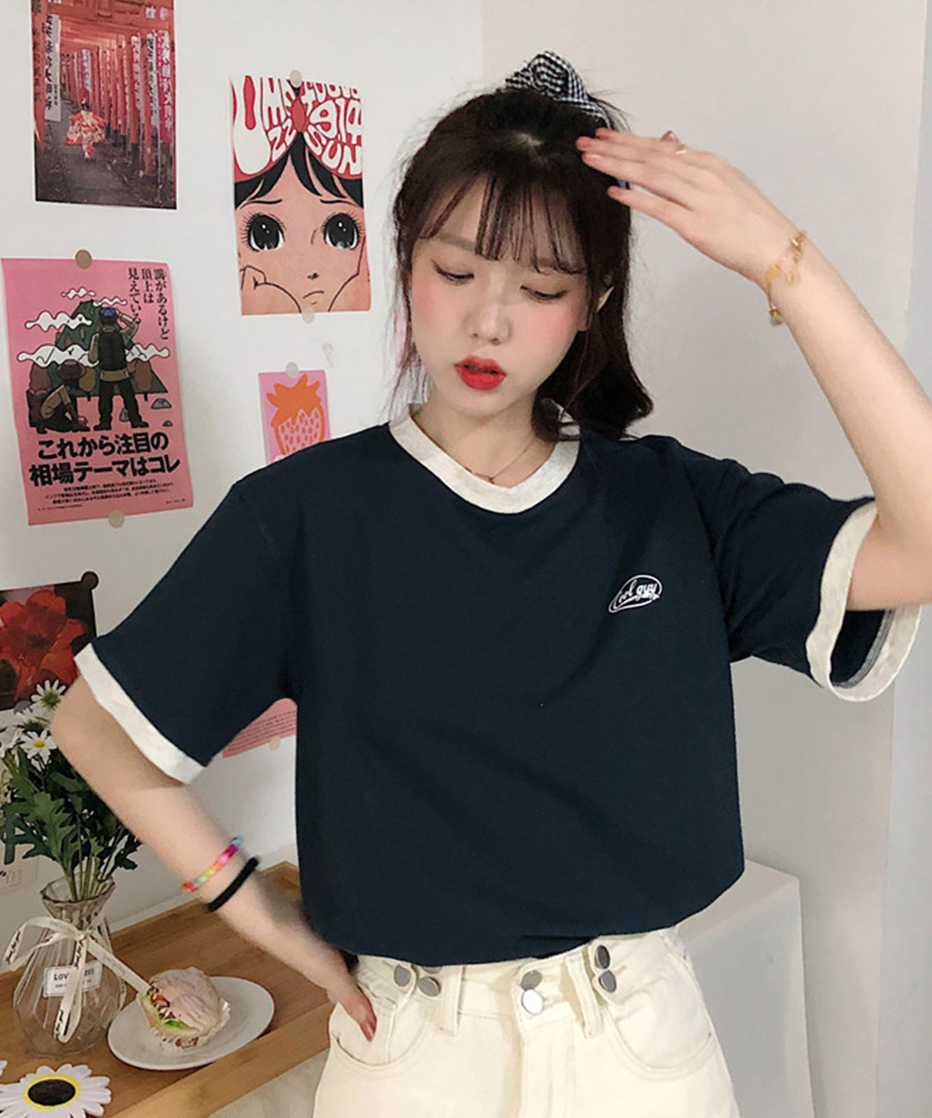 DEVICE select ワンポイントロゴ クルーネック リンガーTシャツ メンズ レディース ユニセックス