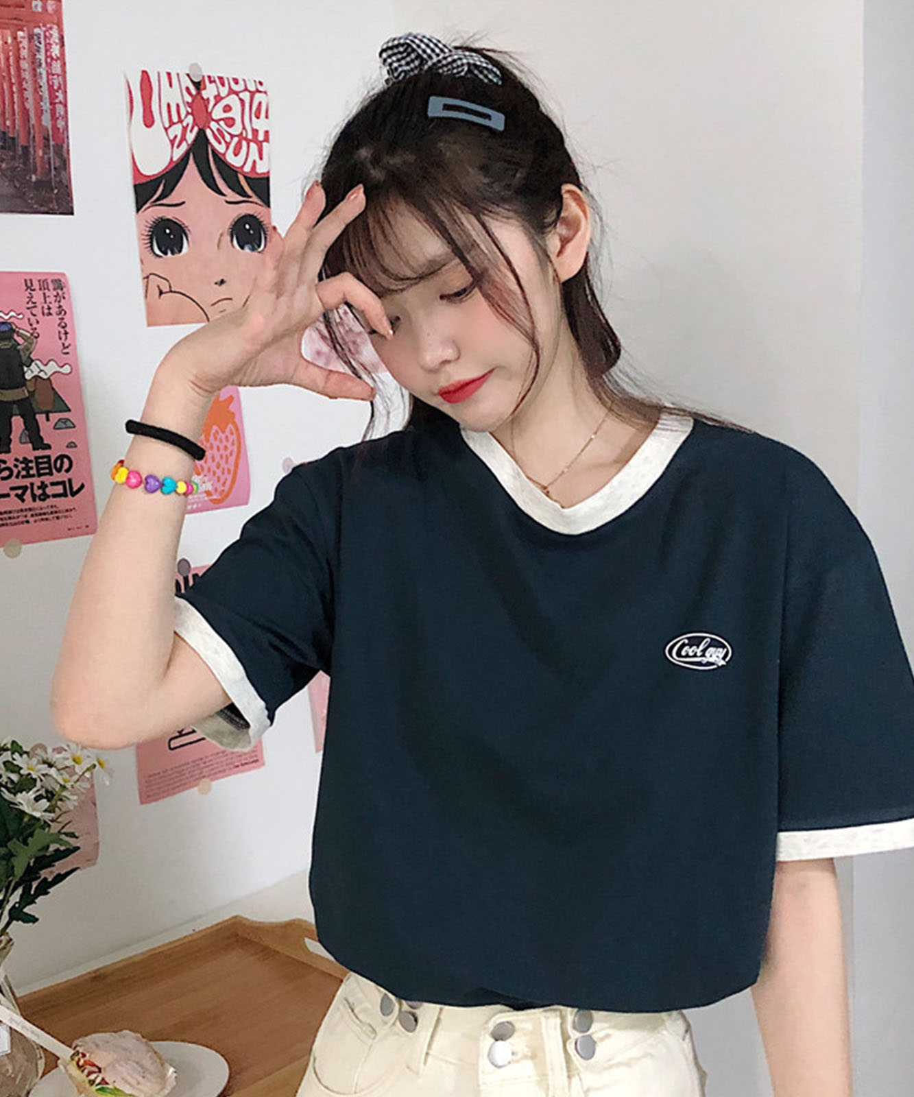 DEVICE select ワンポイントロゴ クルーネック リンガーTシャツ メンズ レディース ユニセックス