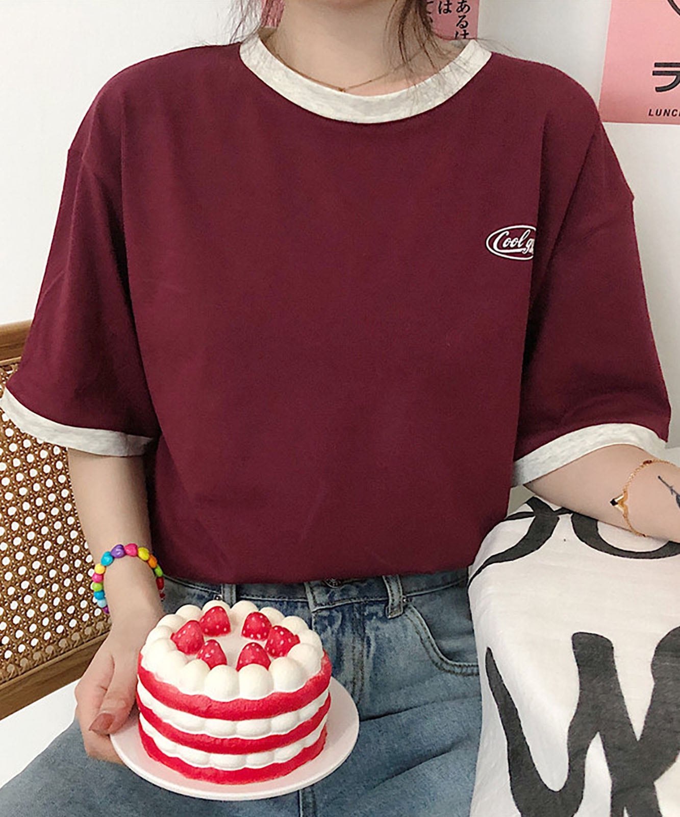 専用(ロンT、ピンバ) DEVICE select ワンポイントロゴ クルーネック リンガーTシャツ