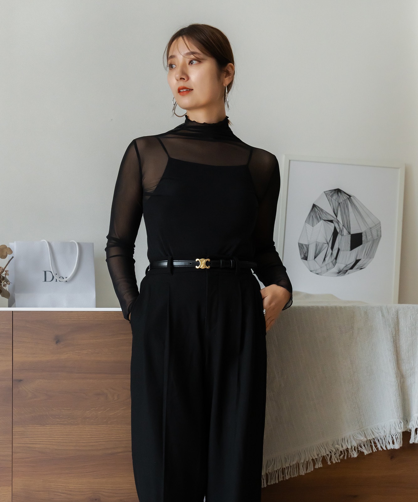 無地シアートップス