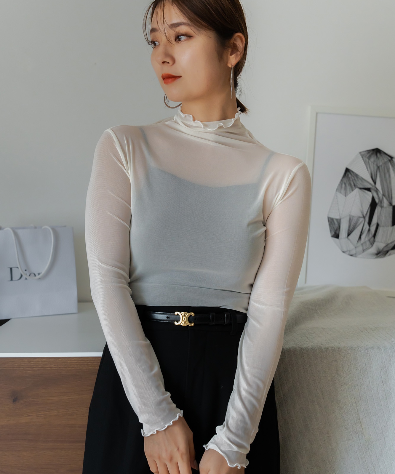 無地シアートップス