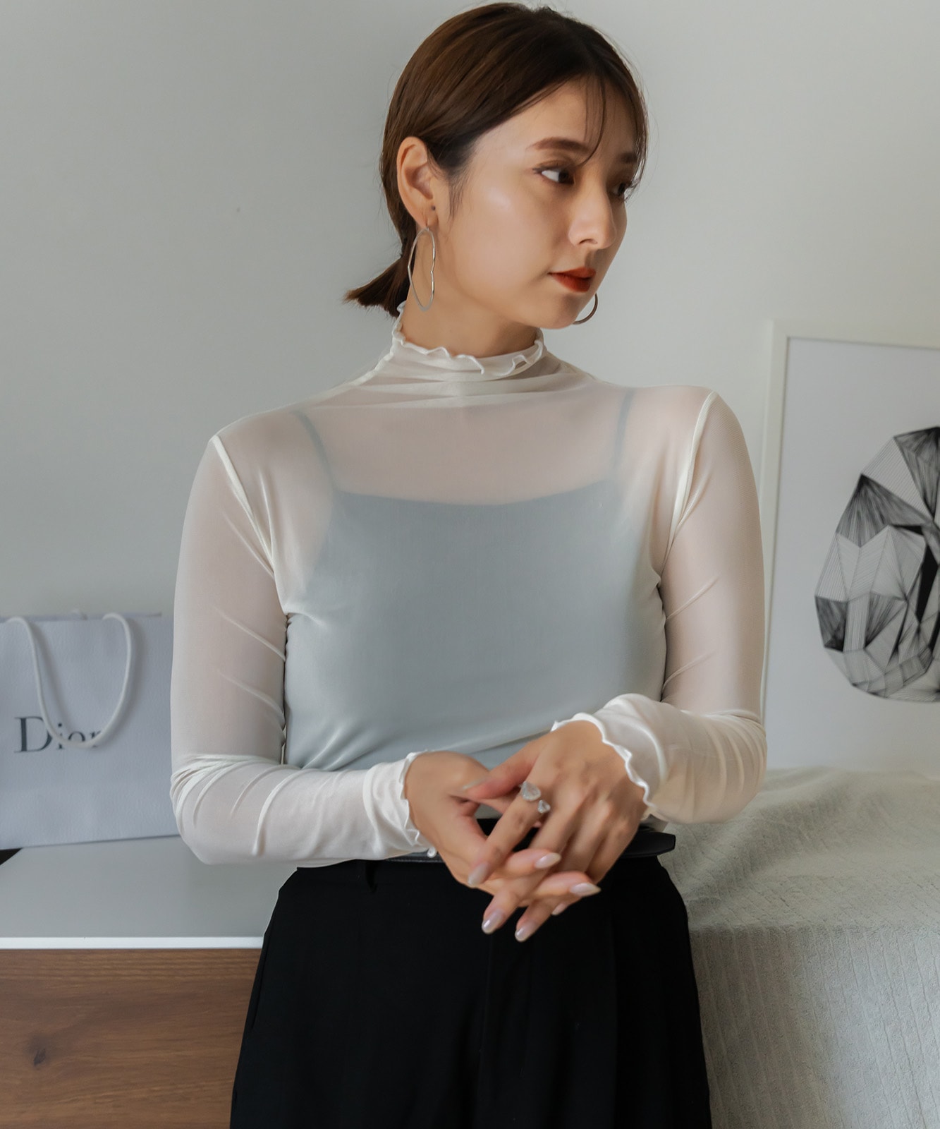 無地シアートップス