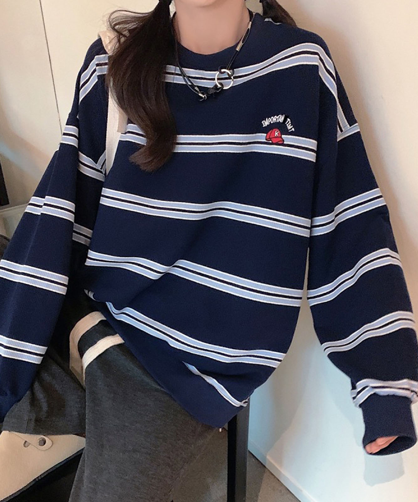 DEVICE select ビッグシルエット キャップロゴ ボーダー スウェット メンズ レディース ユニセックス