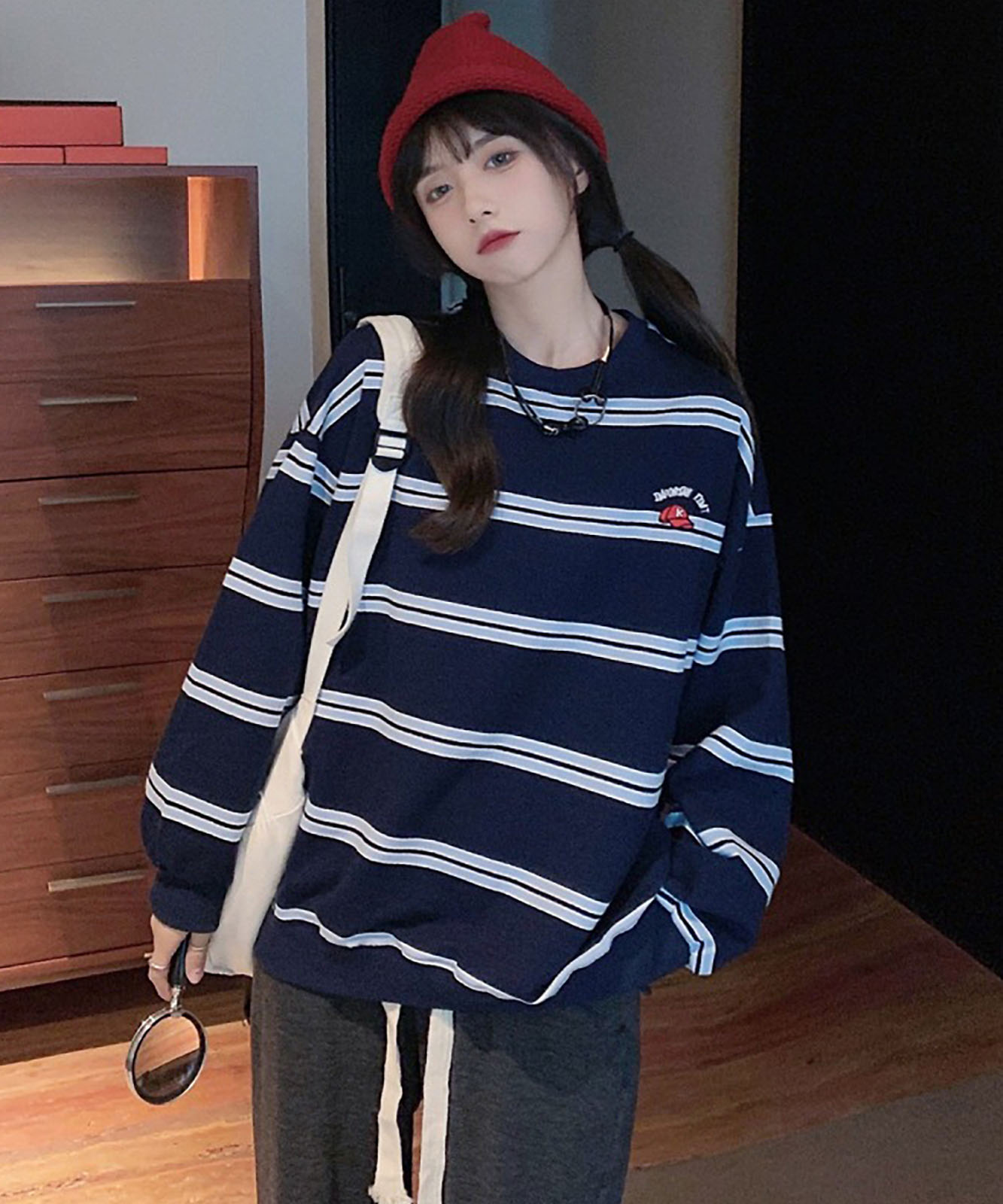 DEVICE select ビッグシルエット キャップロゴ ボーダー スウェット メンズ レディース ユニセックス