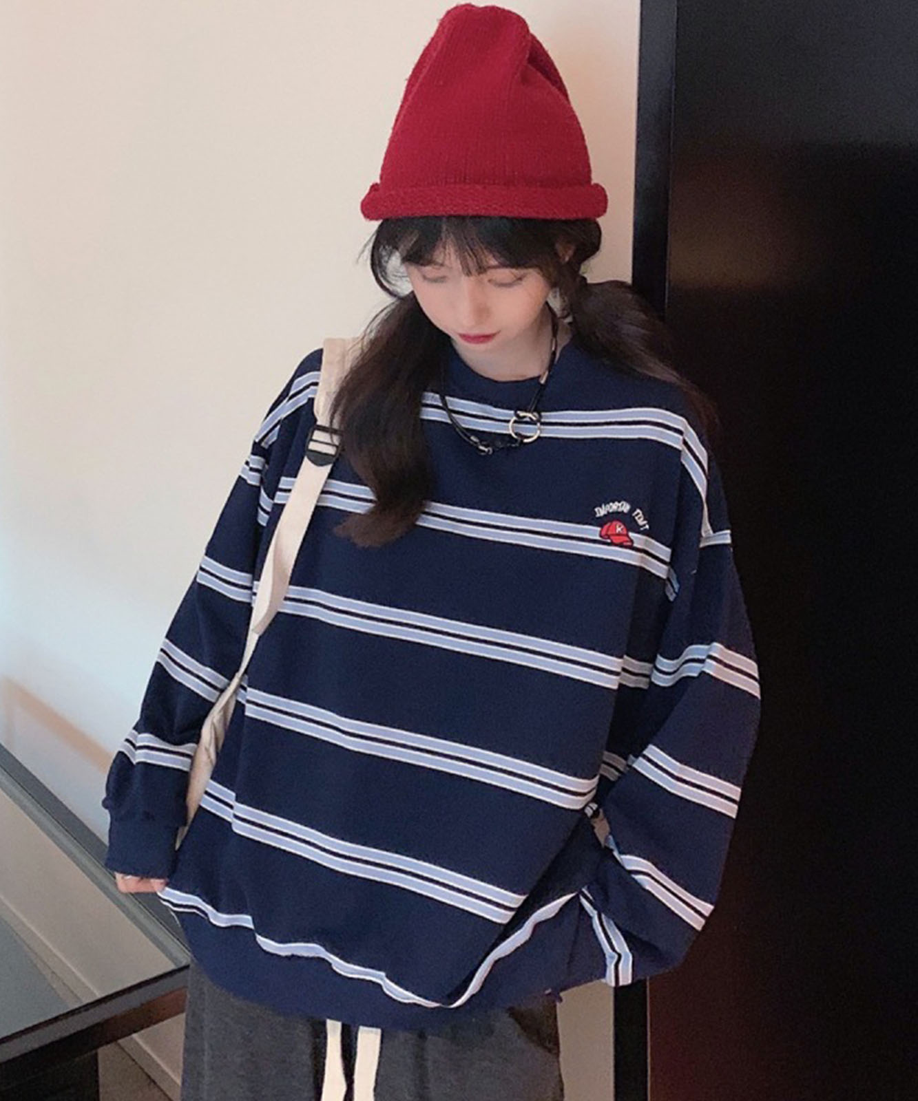 DEVICE select ビッグシルエット キャップロゴ ボーダー スウェット メンズ レディース ユニセックス