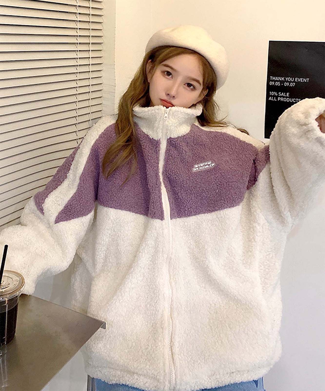 DEVICE select オーバーサイズ スタンドカラー フリース ボア ジャケット